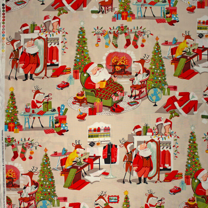 Alexander Henry Fabrics - De Leon Design Group - Christmas Time Fireside Santa Collection - Quilting Fabric - Off the Bolt