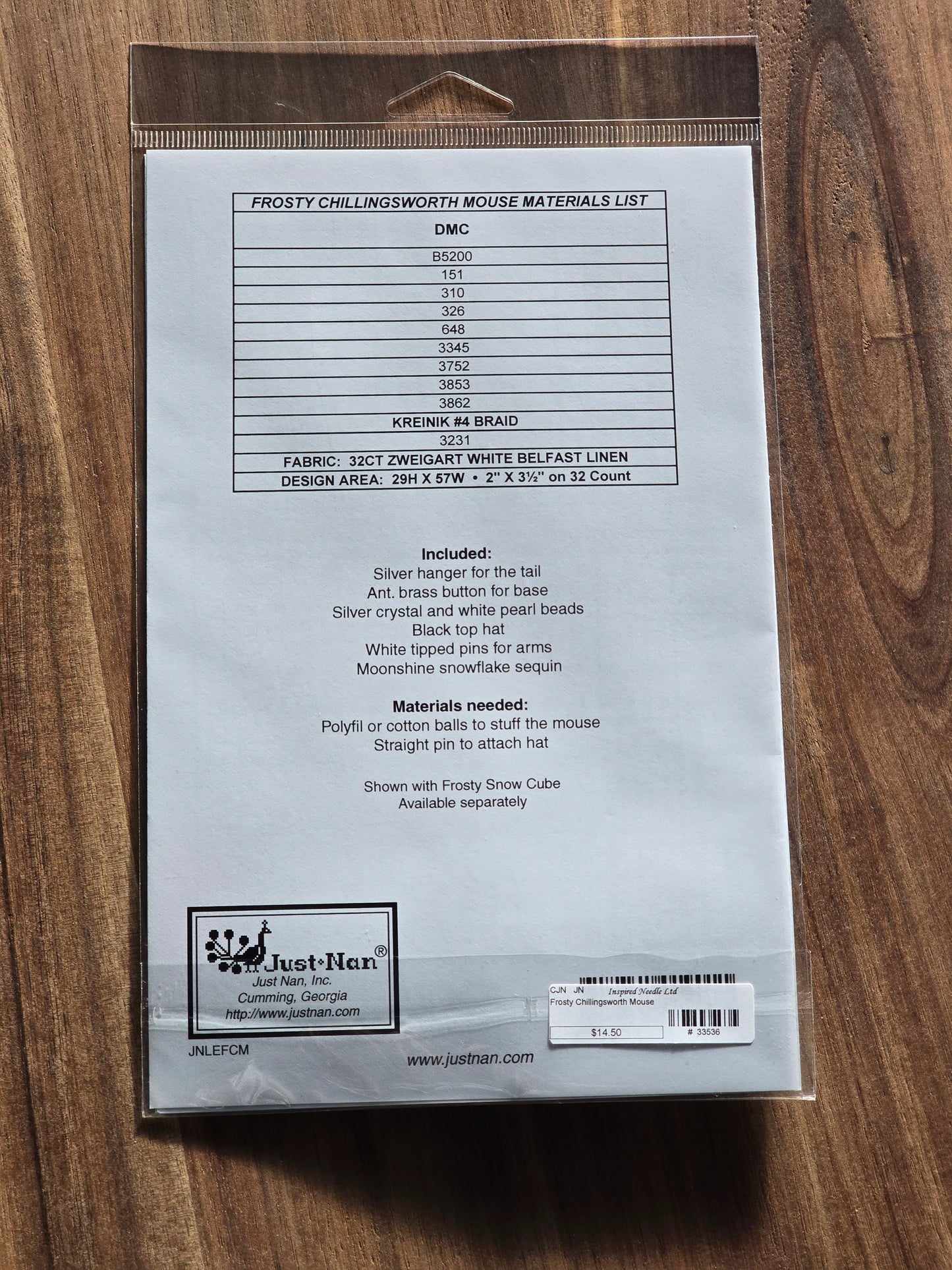 Just Nan - Frosty Chillingsworth Mouse - Limited Edition Ornament - Cross Stitch Pattern