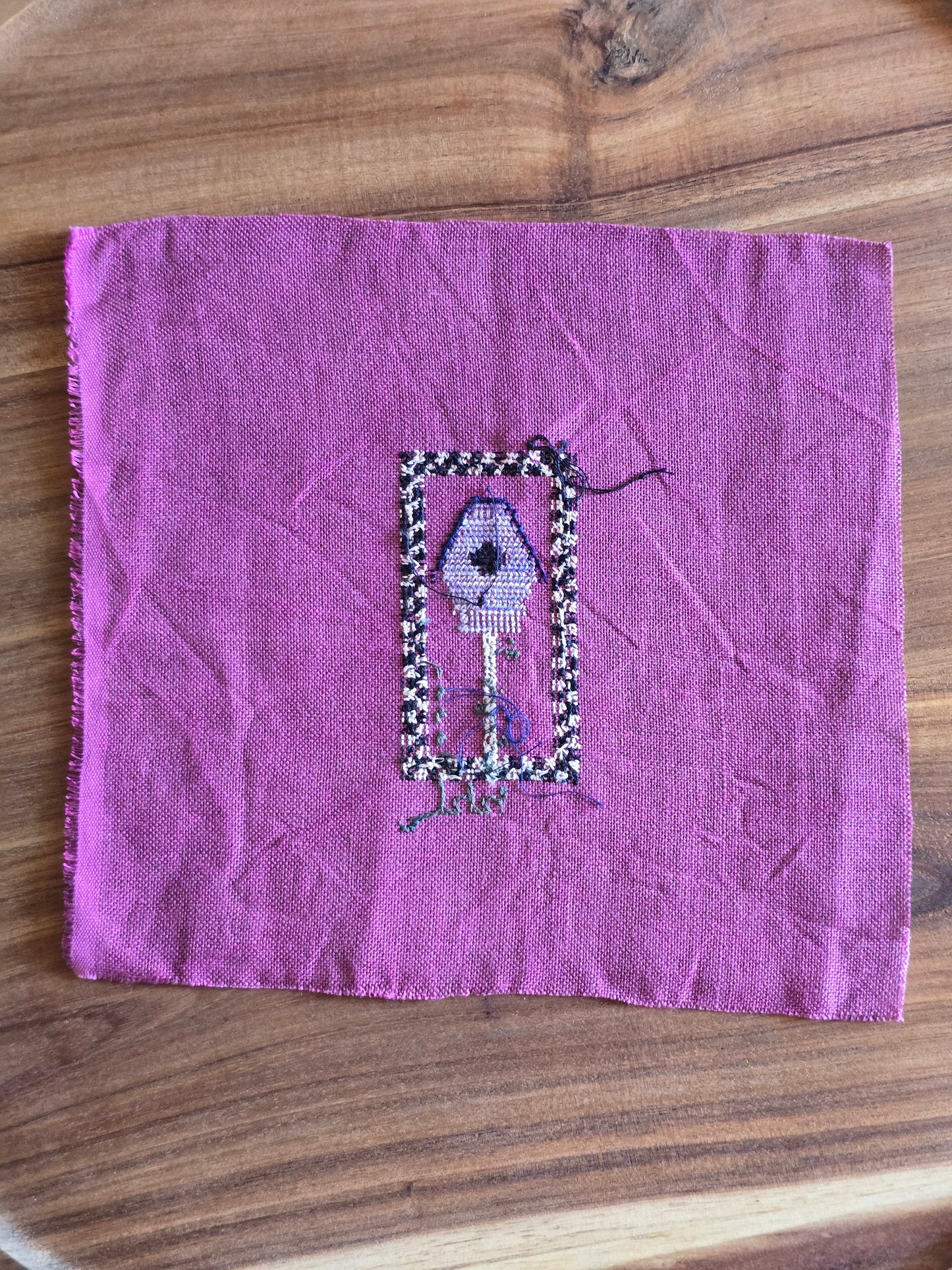 Designer Unknown - Birdhouse - Completed Cross Stitch