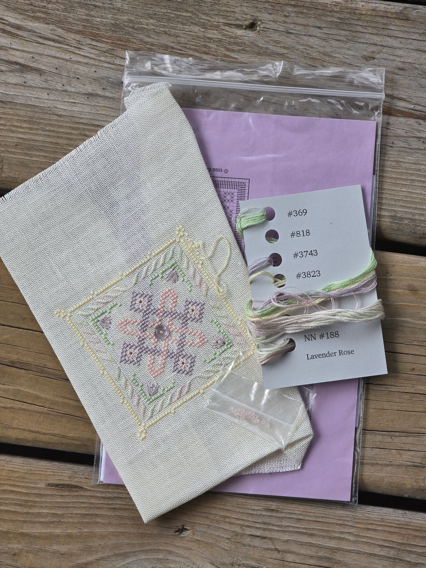 Elizabeth's Designs - Flowers & Friends - Lavender Rose - Completed Cross Stitch