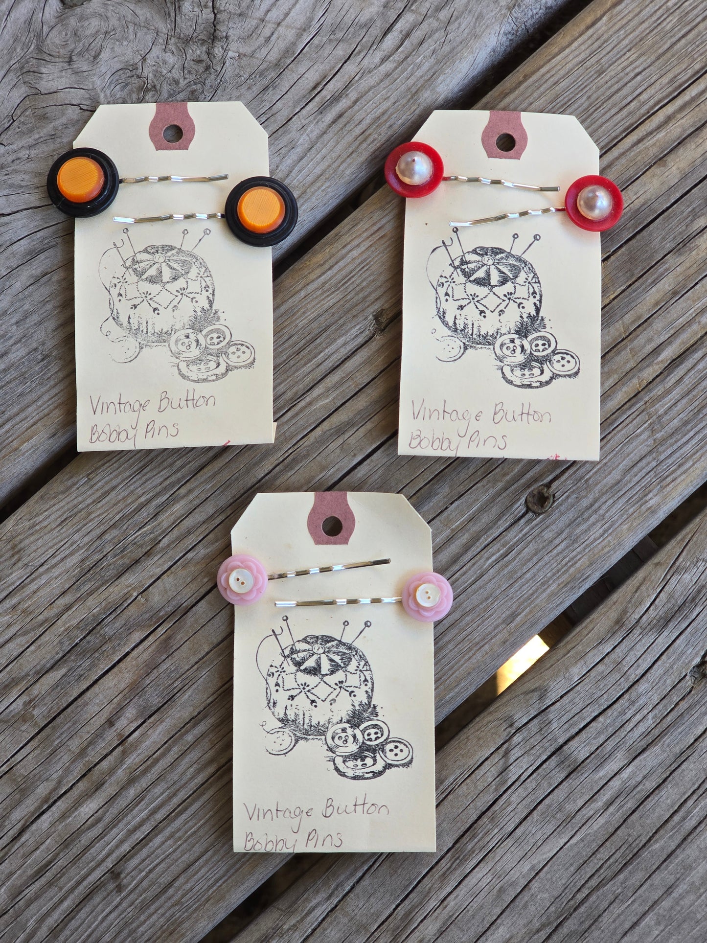 Vintage Button Bobby pins