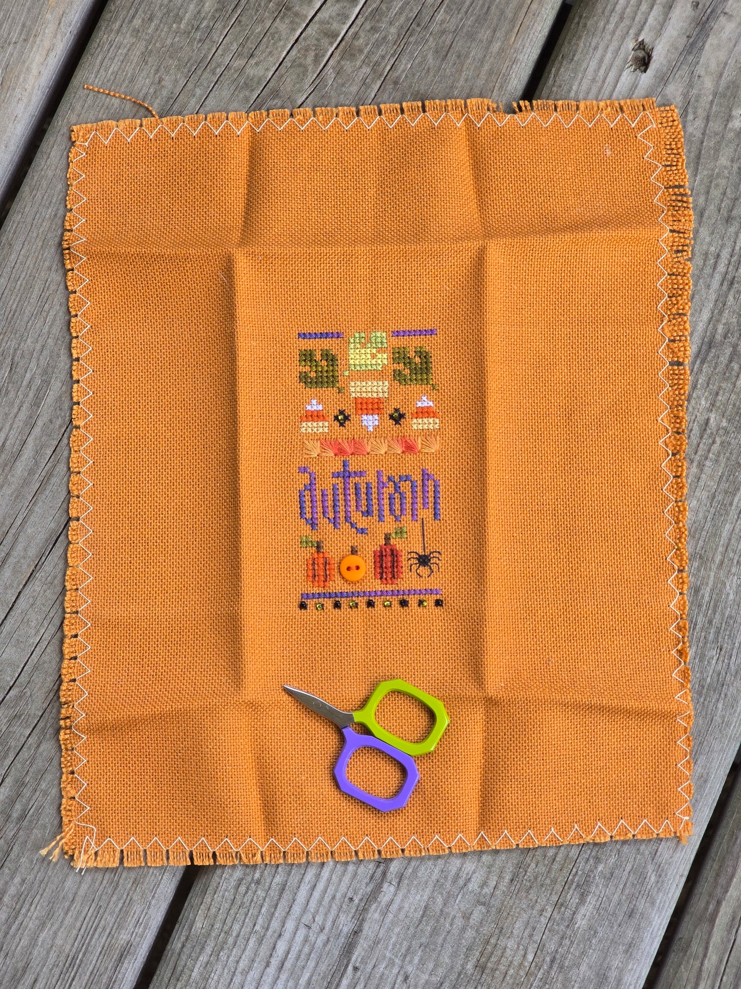 Lizzie Kate - Autumn Fab Fob - Completed Cross Stitch