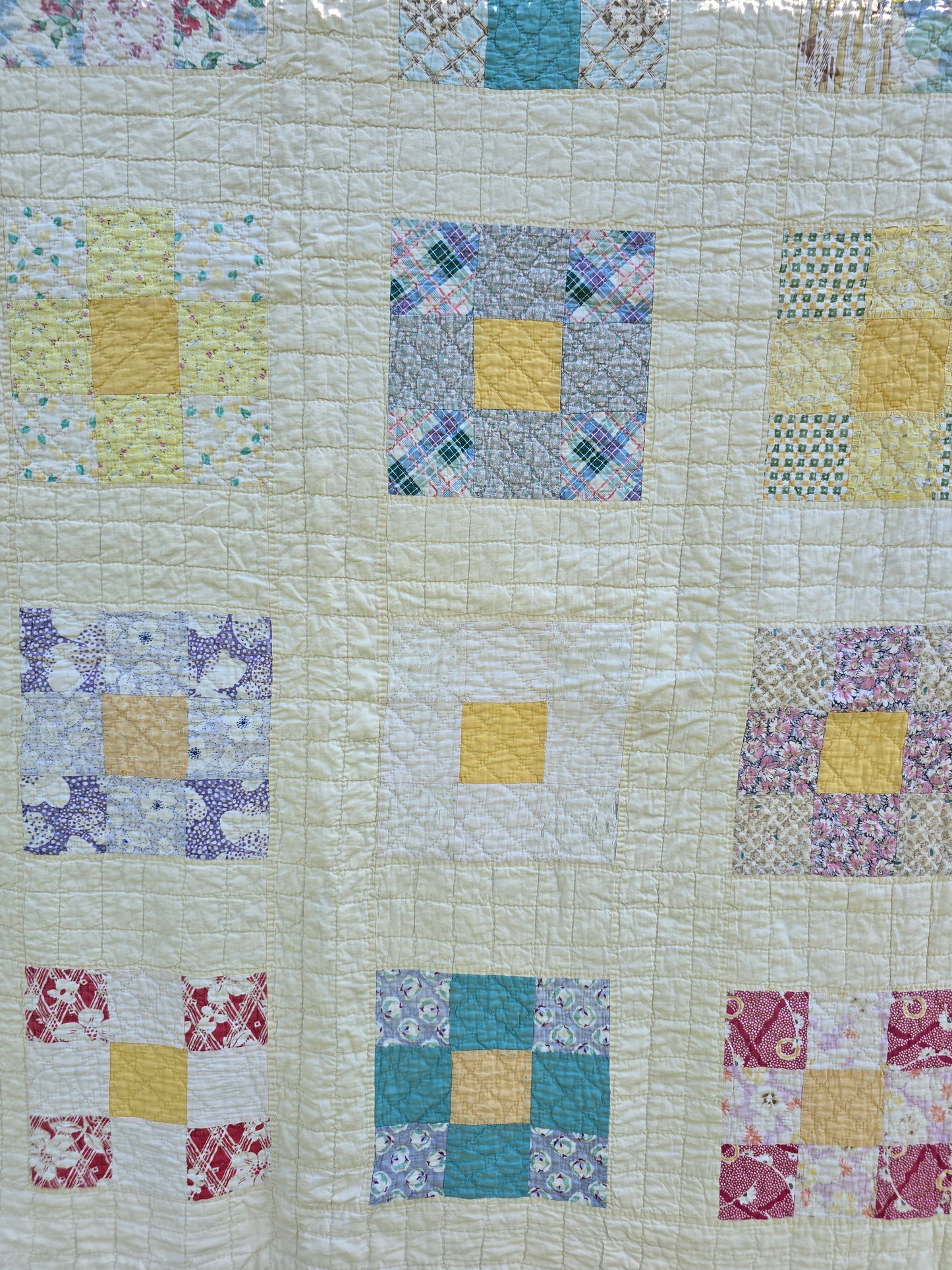 Vintage 9 Patch Quilt 68" x 80"