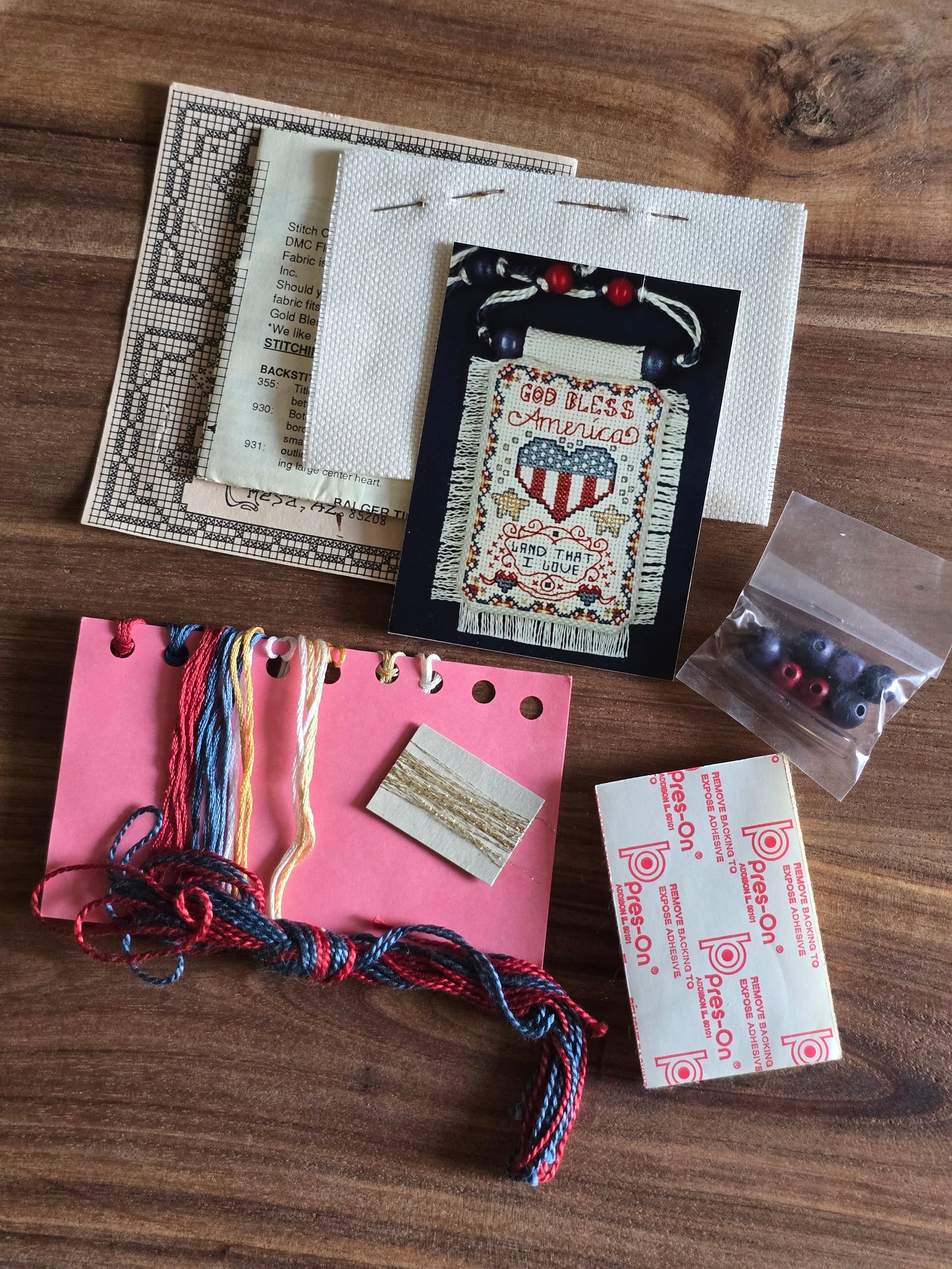 Vera K Enterprises - God Bless America Sampler Pendant - Cross Stitch Kit