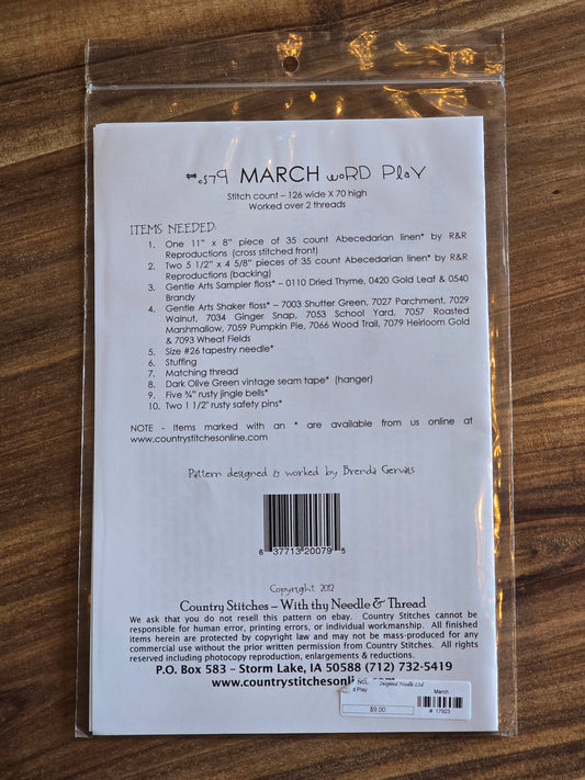 With Thy Needle & Thread - March Word Play - March's Door Bells - Cross Stitch Pattern