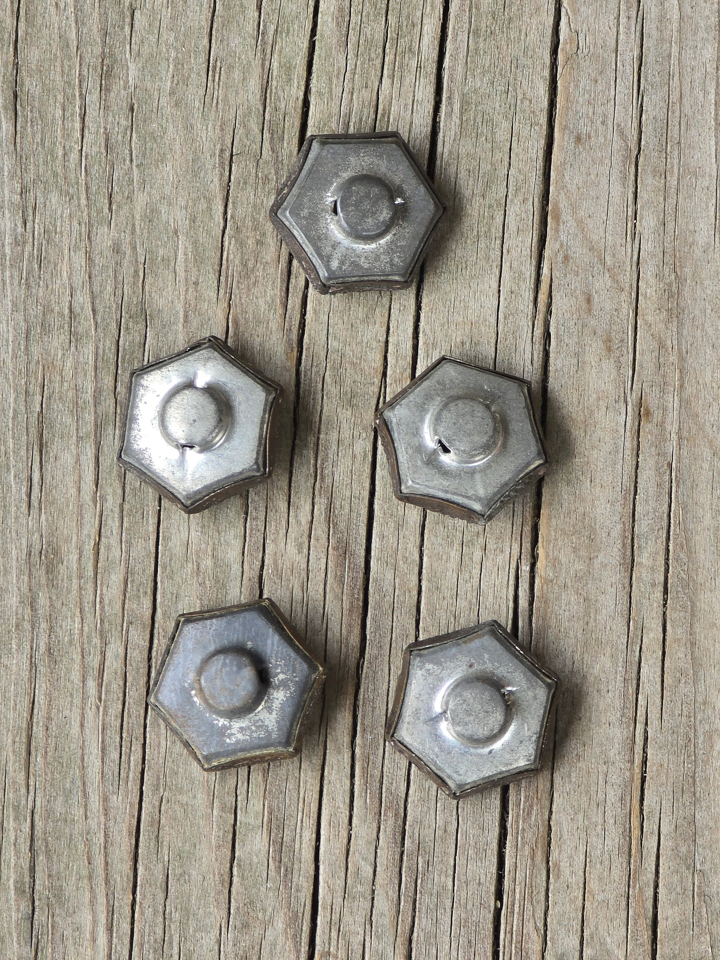 Hexagon Metal Mirror Back Vintage Buttons - Set of 5