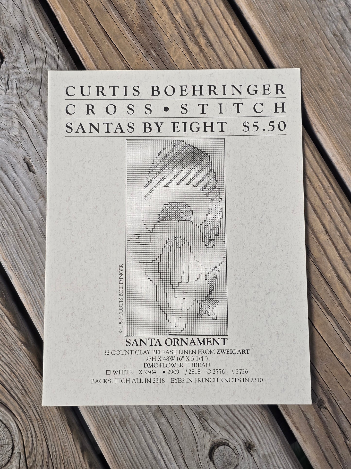 Curtis Boehringer - Santas by Eight - Santa Ornament - Cross Stitch Pattern