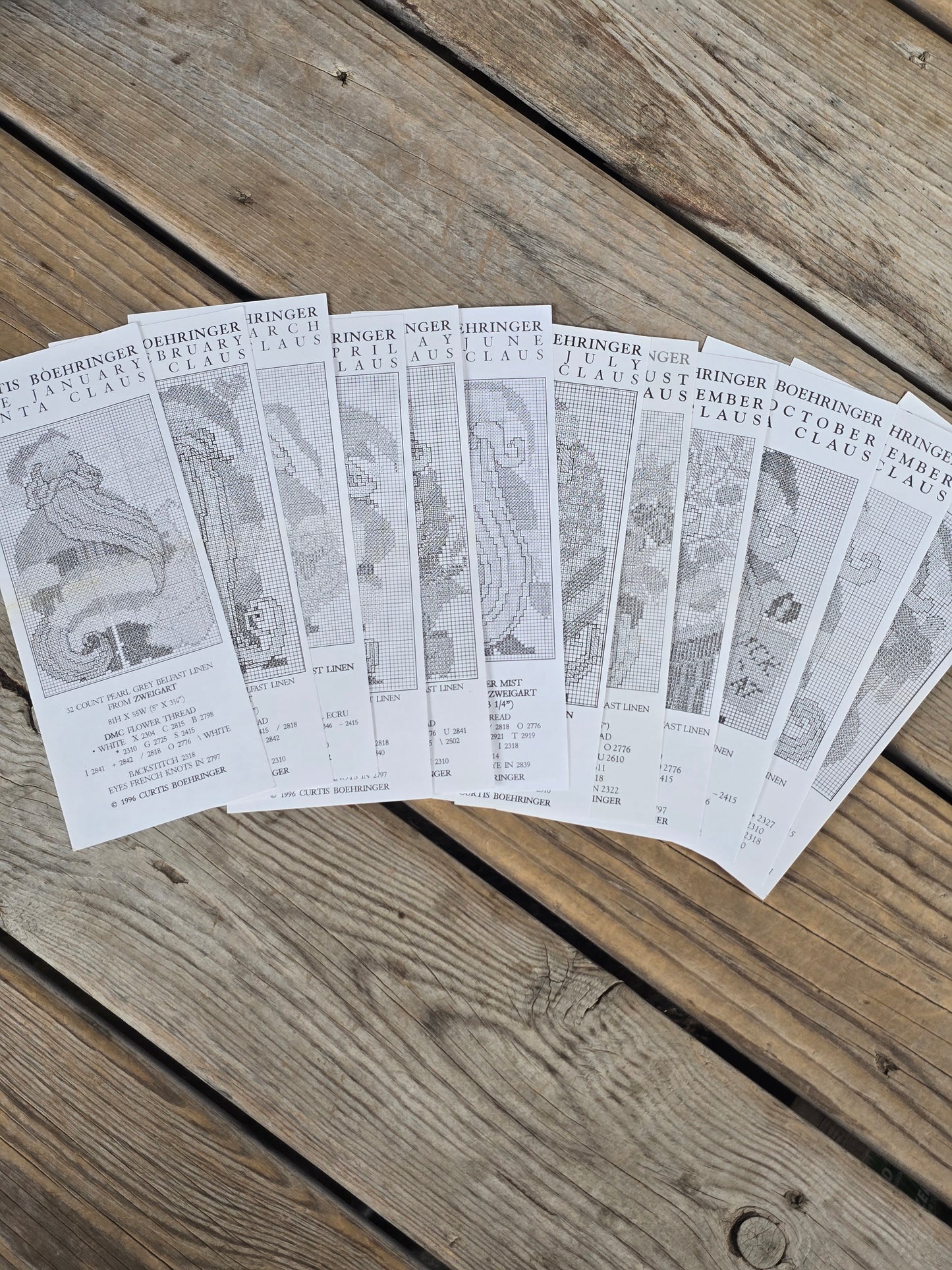 Curtis Boehringer - Monthly Santa Claus - Cross Stitch Pattern (Set of 12)