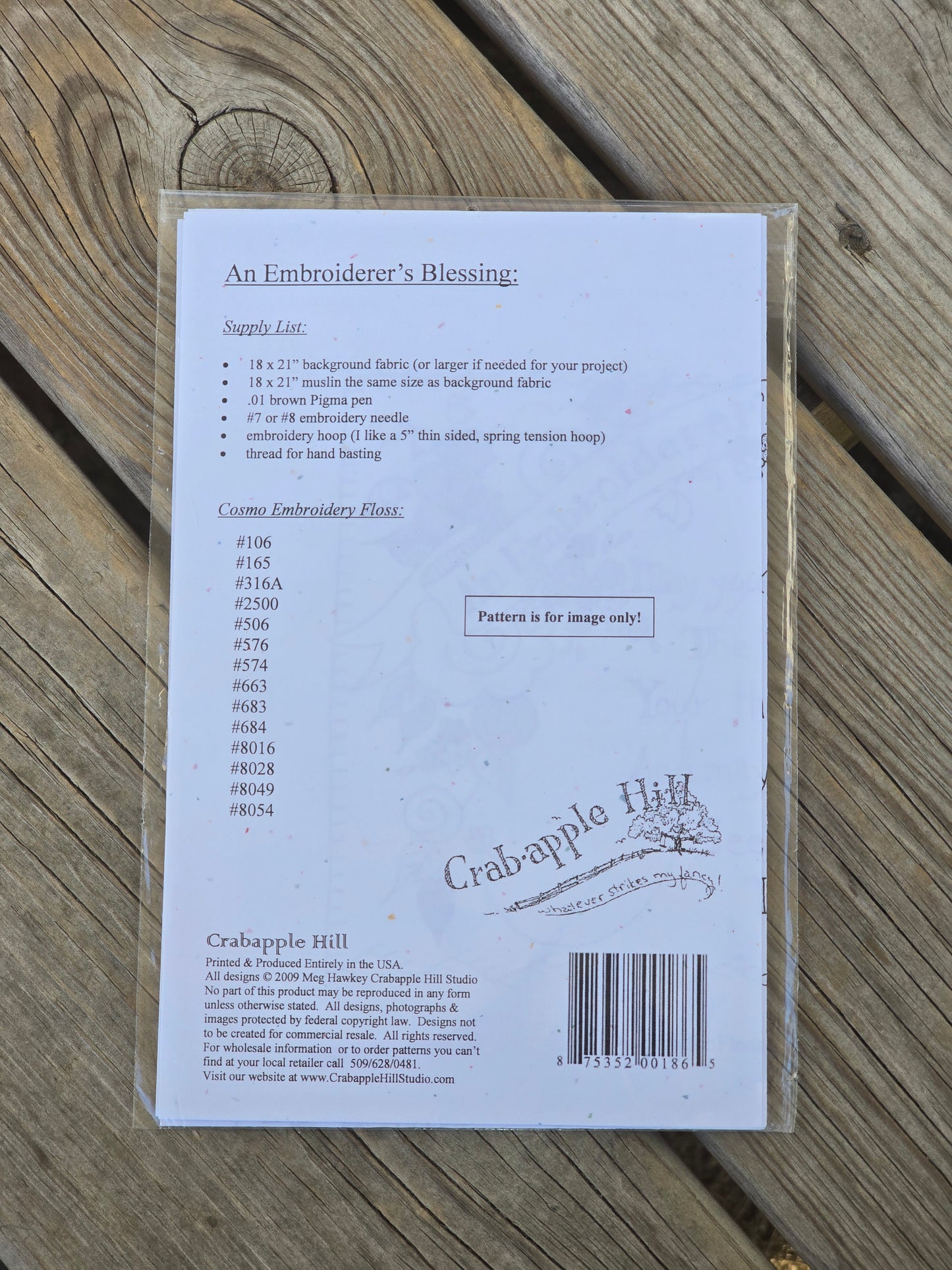 Crab-apple Hill - #248 - An Embroiderer's Blessing - Embroidery Pattern