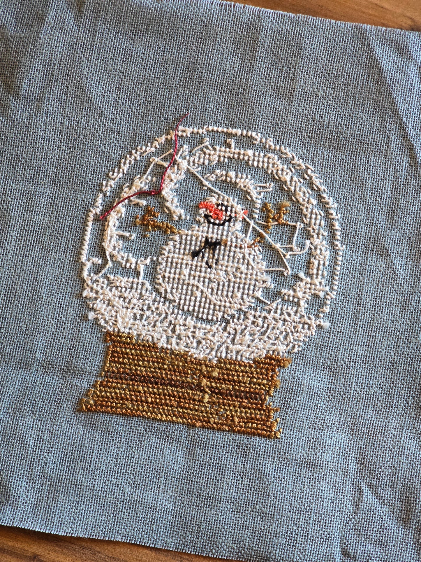 Bent Creek - Snowman Globe - Completed Cross Stitch