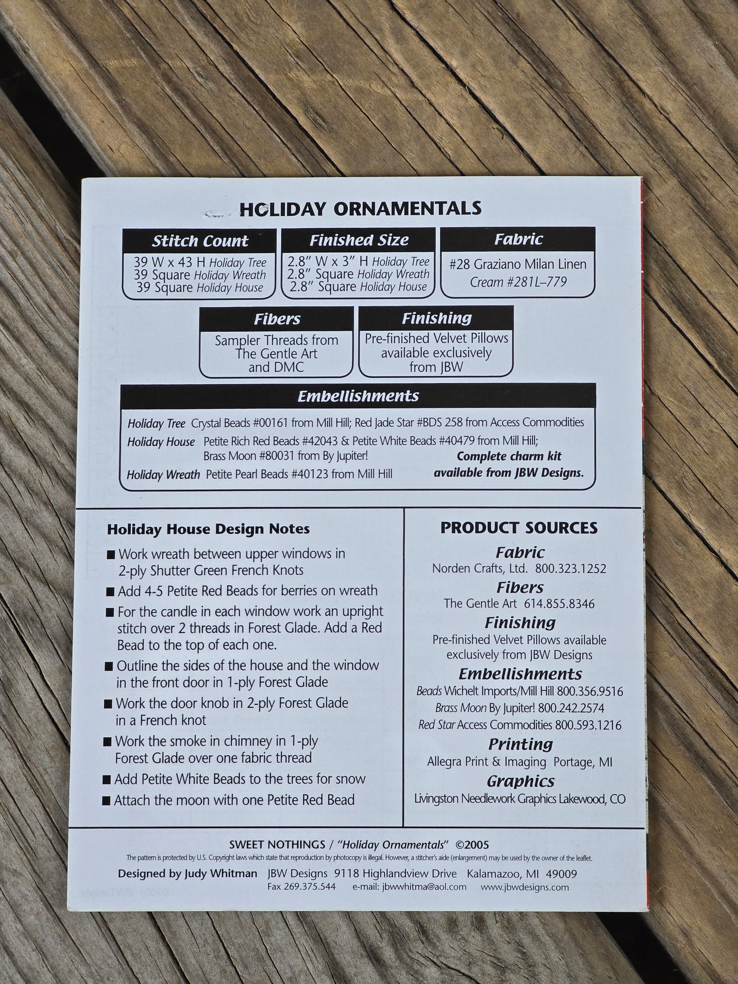 JBW Designs - Holiday Ornamentals - Cross Stitch Pattern