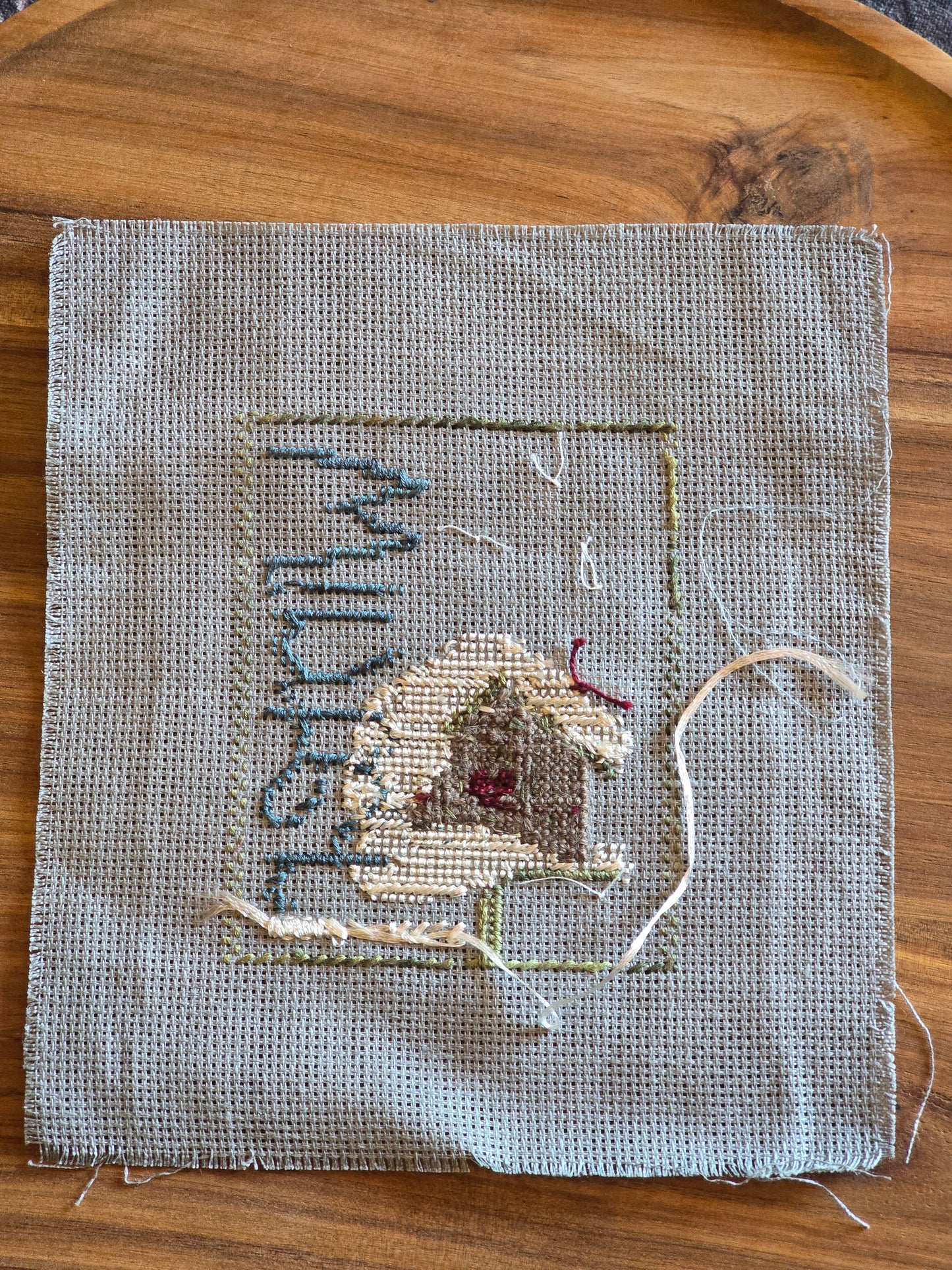 Unknown Designer - Winter Birdhouse - Completed Cross Stitch