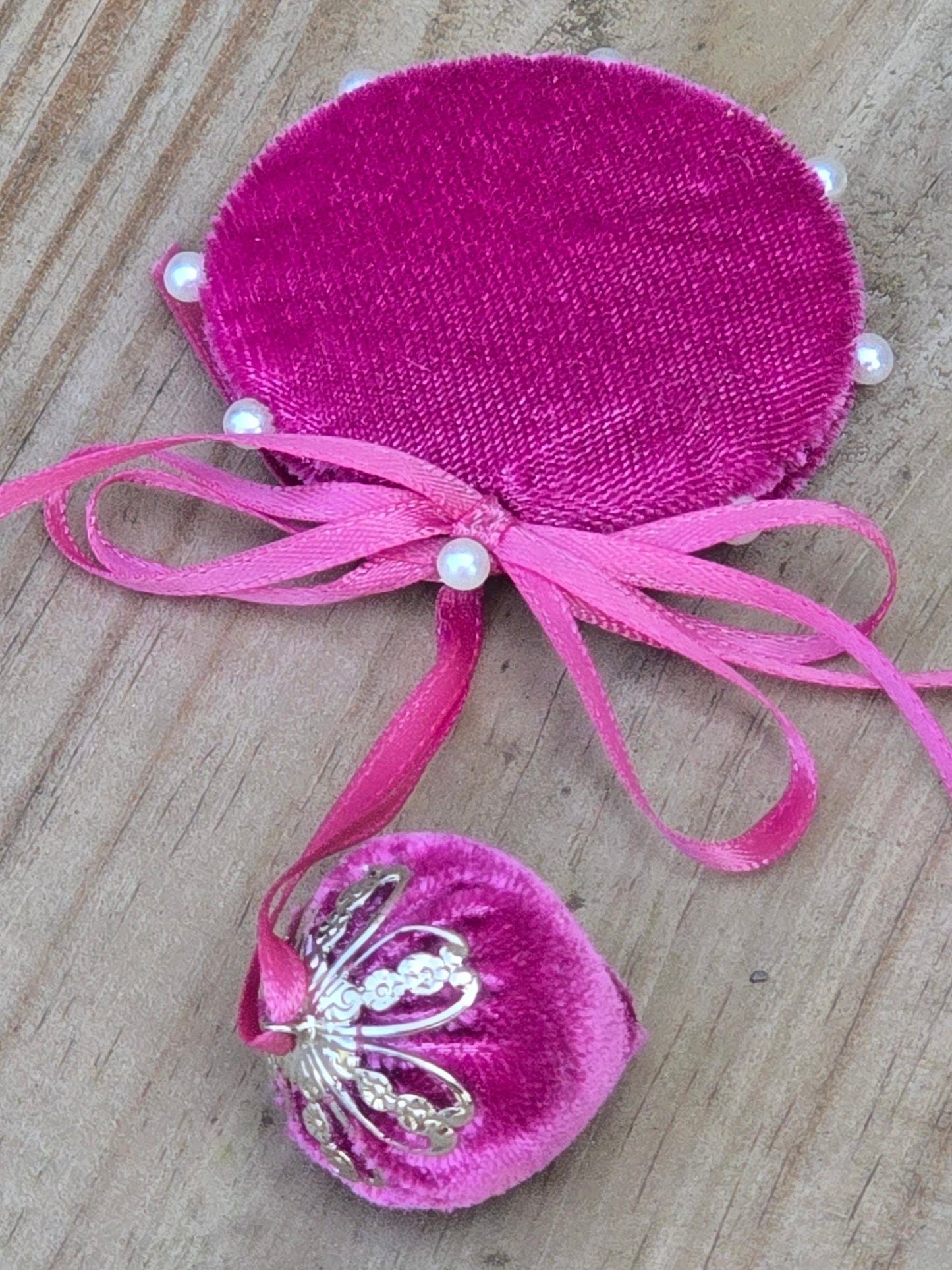Pink Velvet Strawberry Emery with Flat Pincushion - Notions
