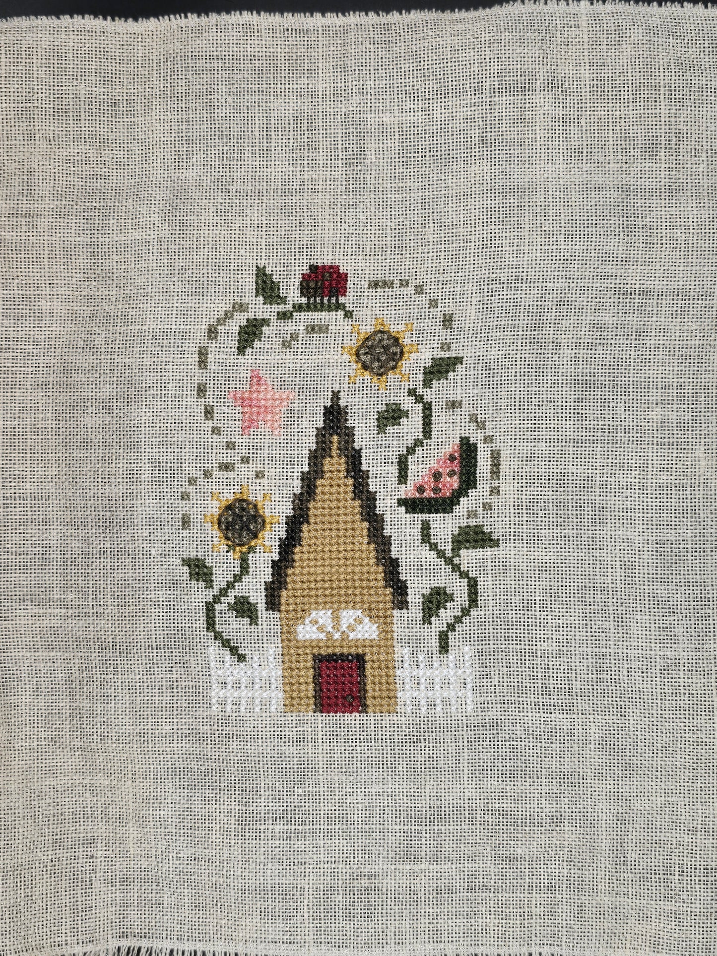 Bent Creek - Summer House Zipper - Completed Cross Stitch