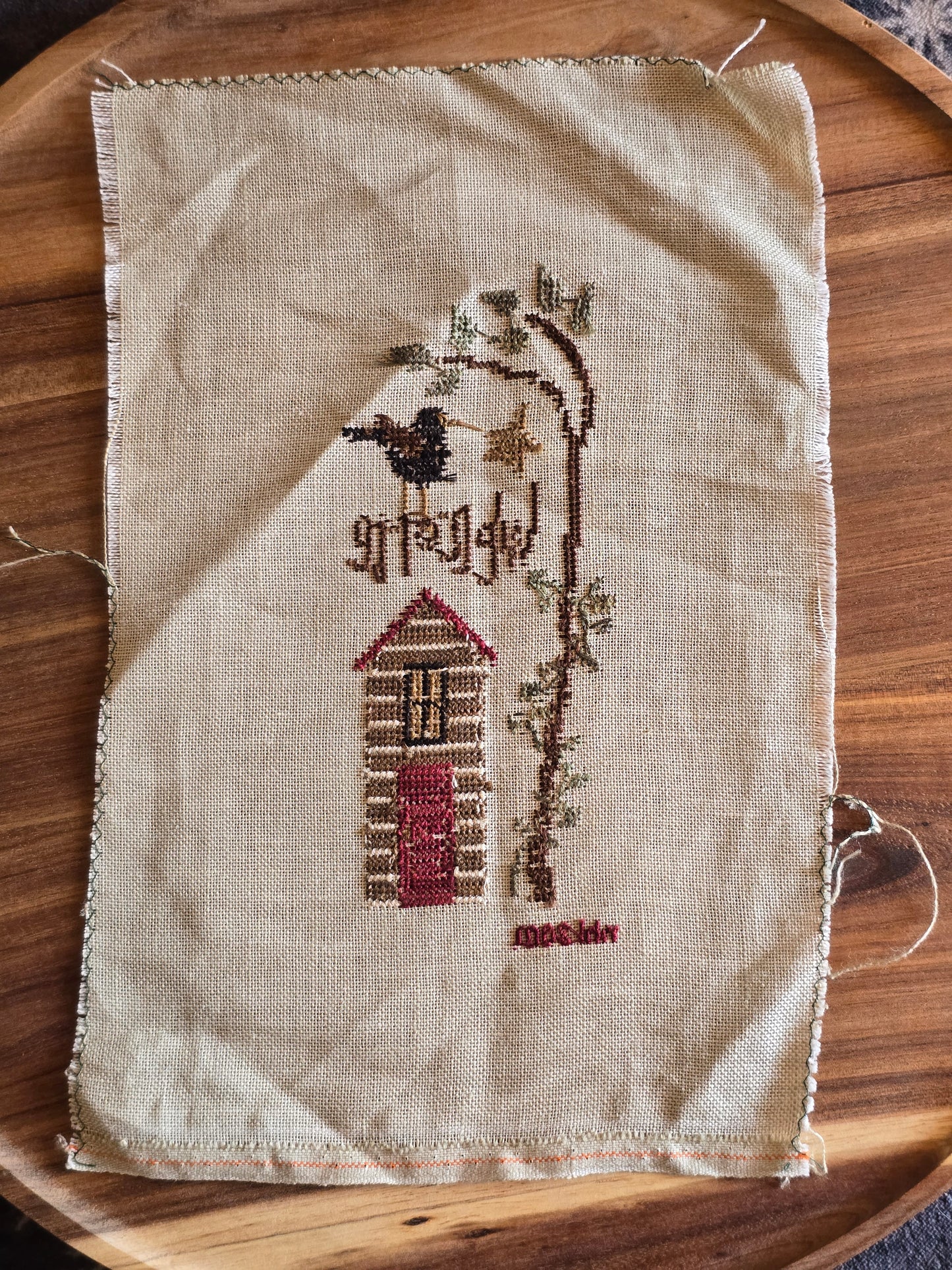 Bent Creek - Welcome Knocker - Completed Cross Stitch