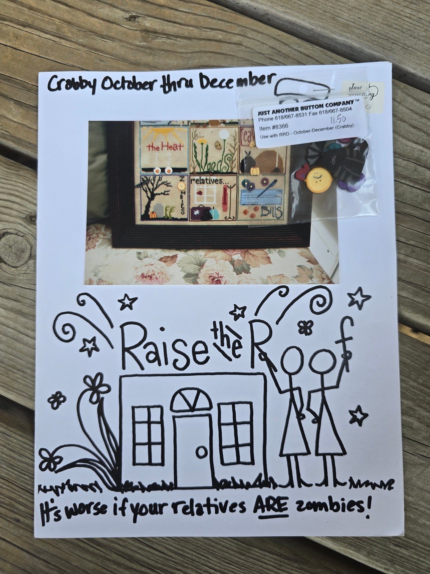 Raise the Roof Designs - Crabby January thru December Series - Pattern & Buttons (Set of 4)