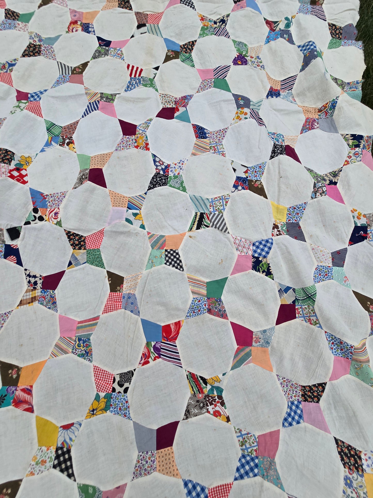 Vintage Quilt Top - Antique Snowflake Pattern with Stars and Snowballs