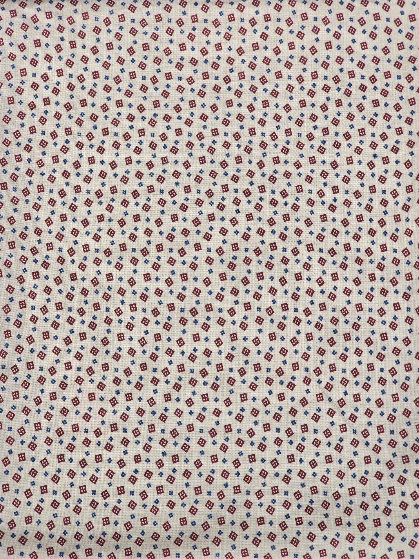 Cream, Red, Blue Geometric Shirting - Quilting Fabric - 7/8 Yard
