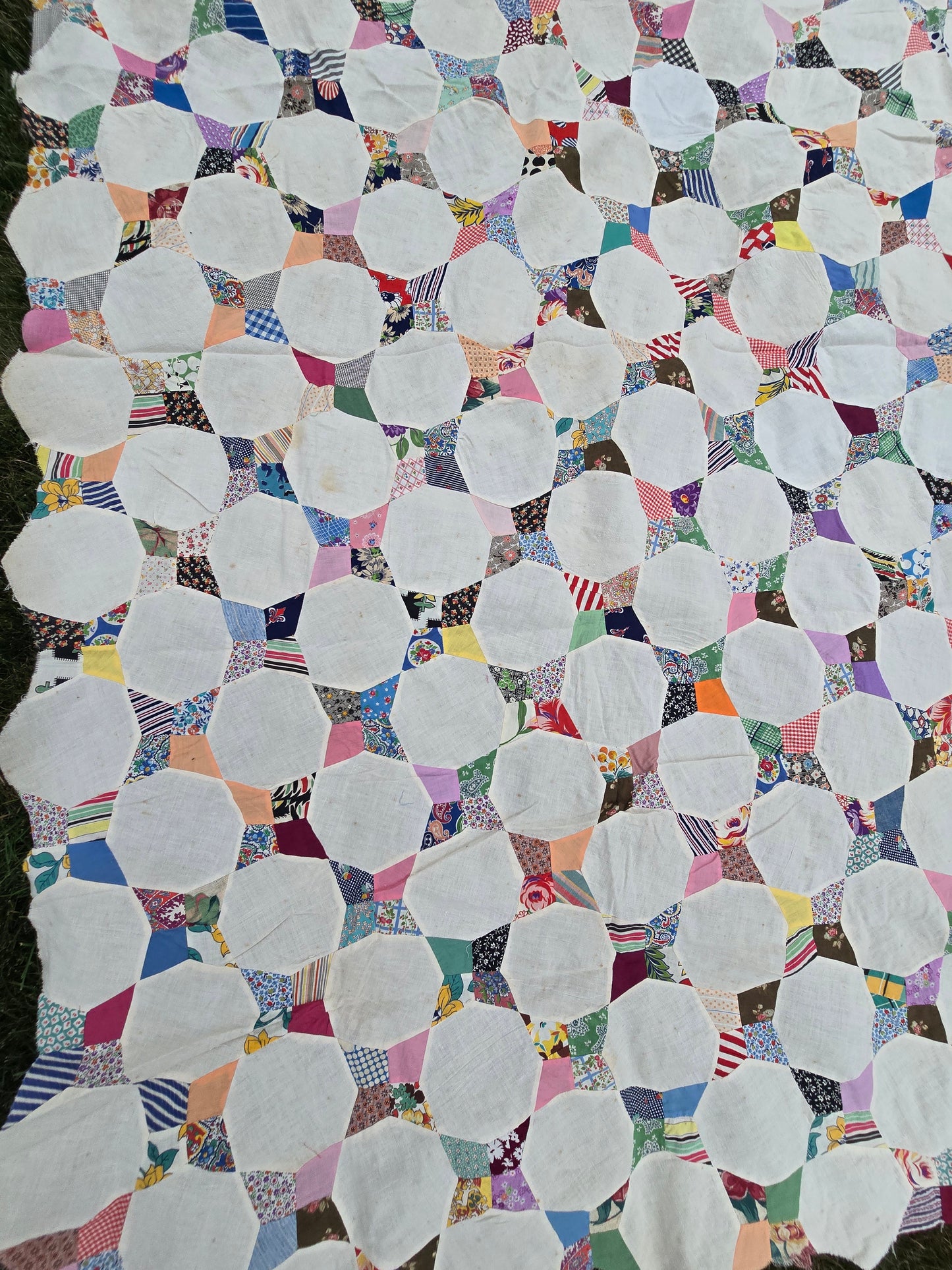 Vintage Quilt Top - Antique Snowflake Pattern with Stars and Snowballs