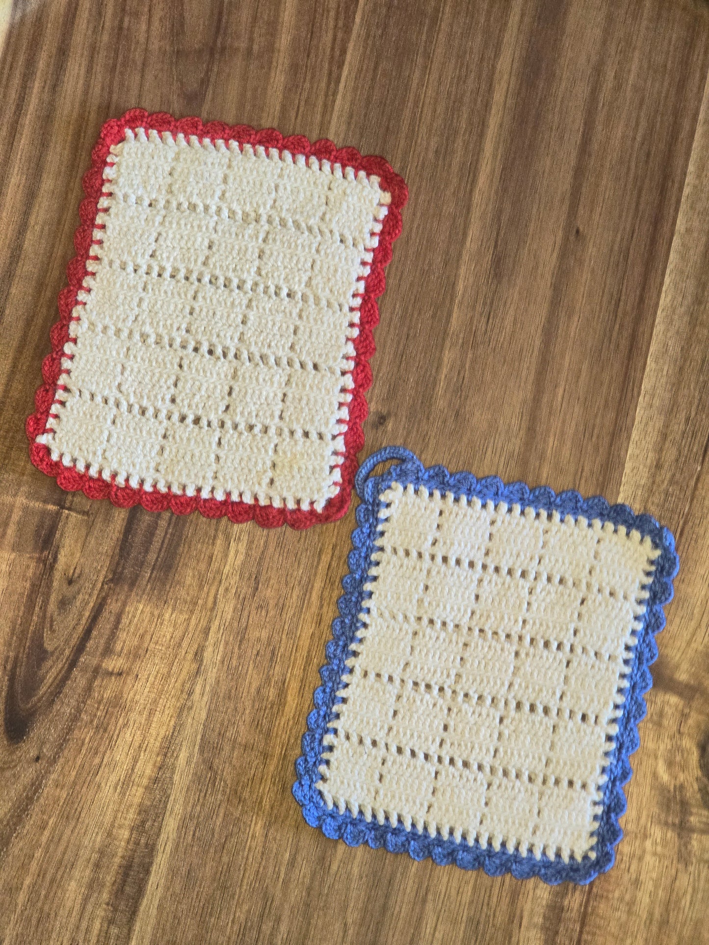 Vintage Pot Holders - Red Trim and Blue Trim