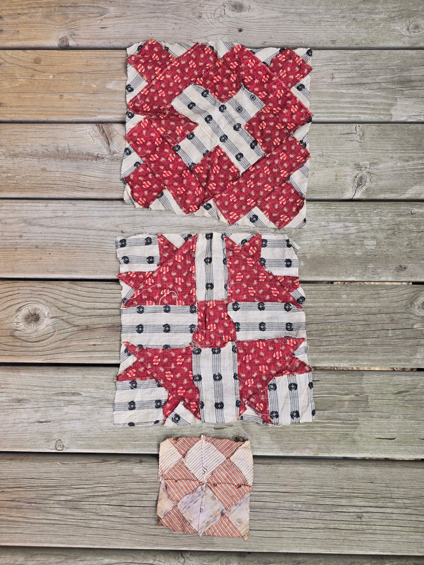 Antique Quilt Blocks - circa 1800s - Set of 3