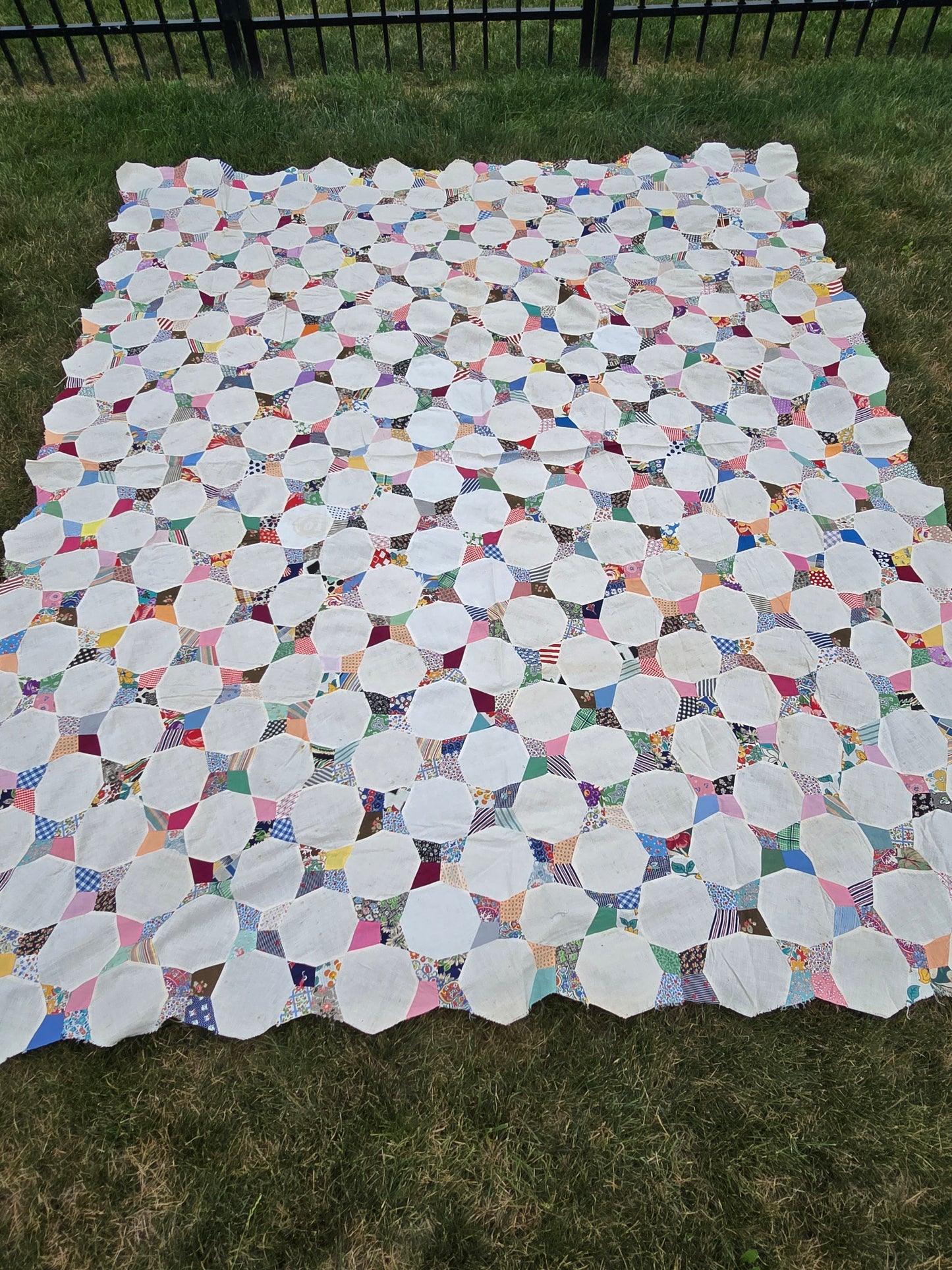 Vintage Quilt Top - Antique Snowflake Pattern with Stars and Snowballs