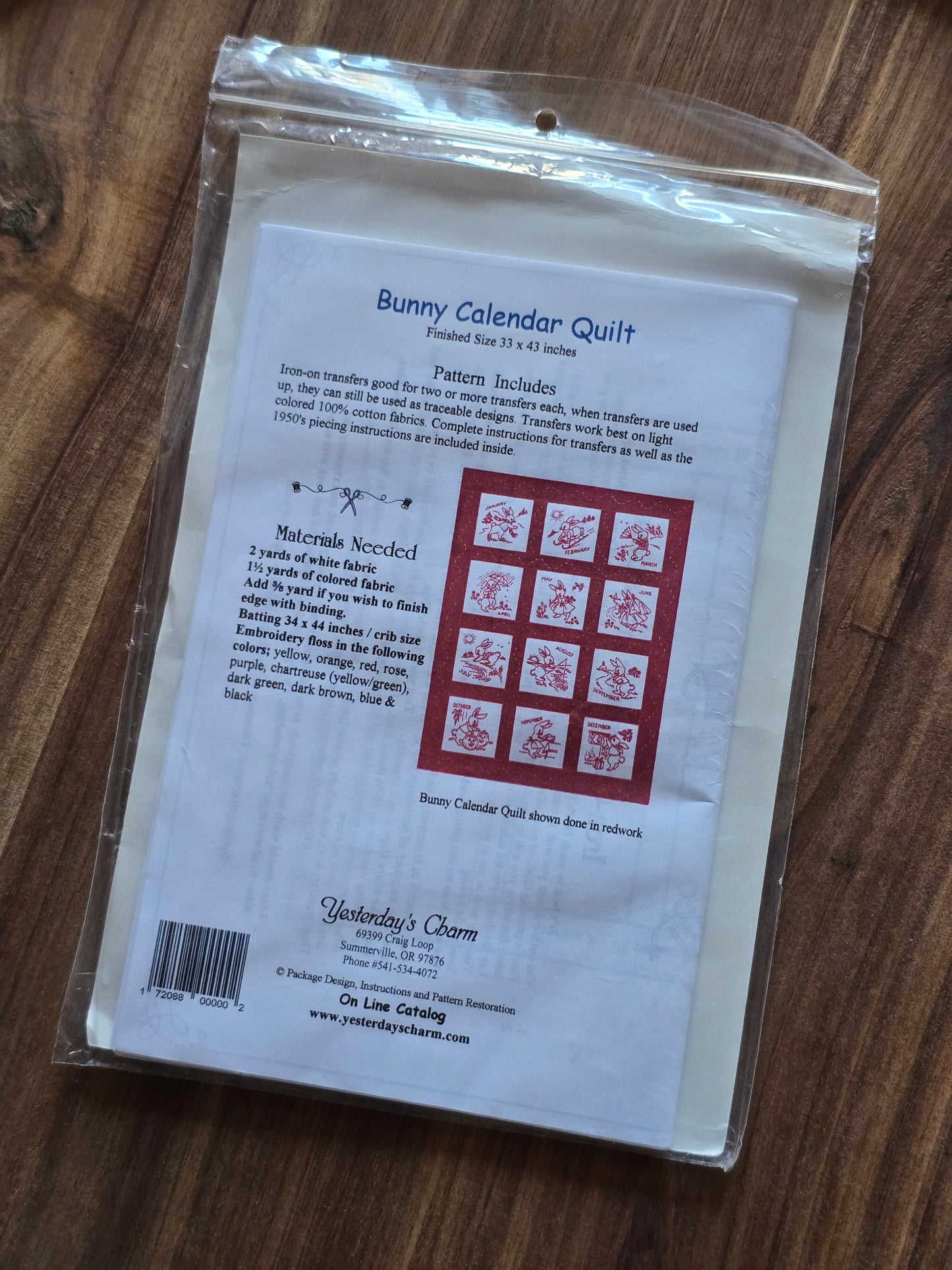 Yesterday's Charm - Bunny Calendar Quilt - Quilt Pattern