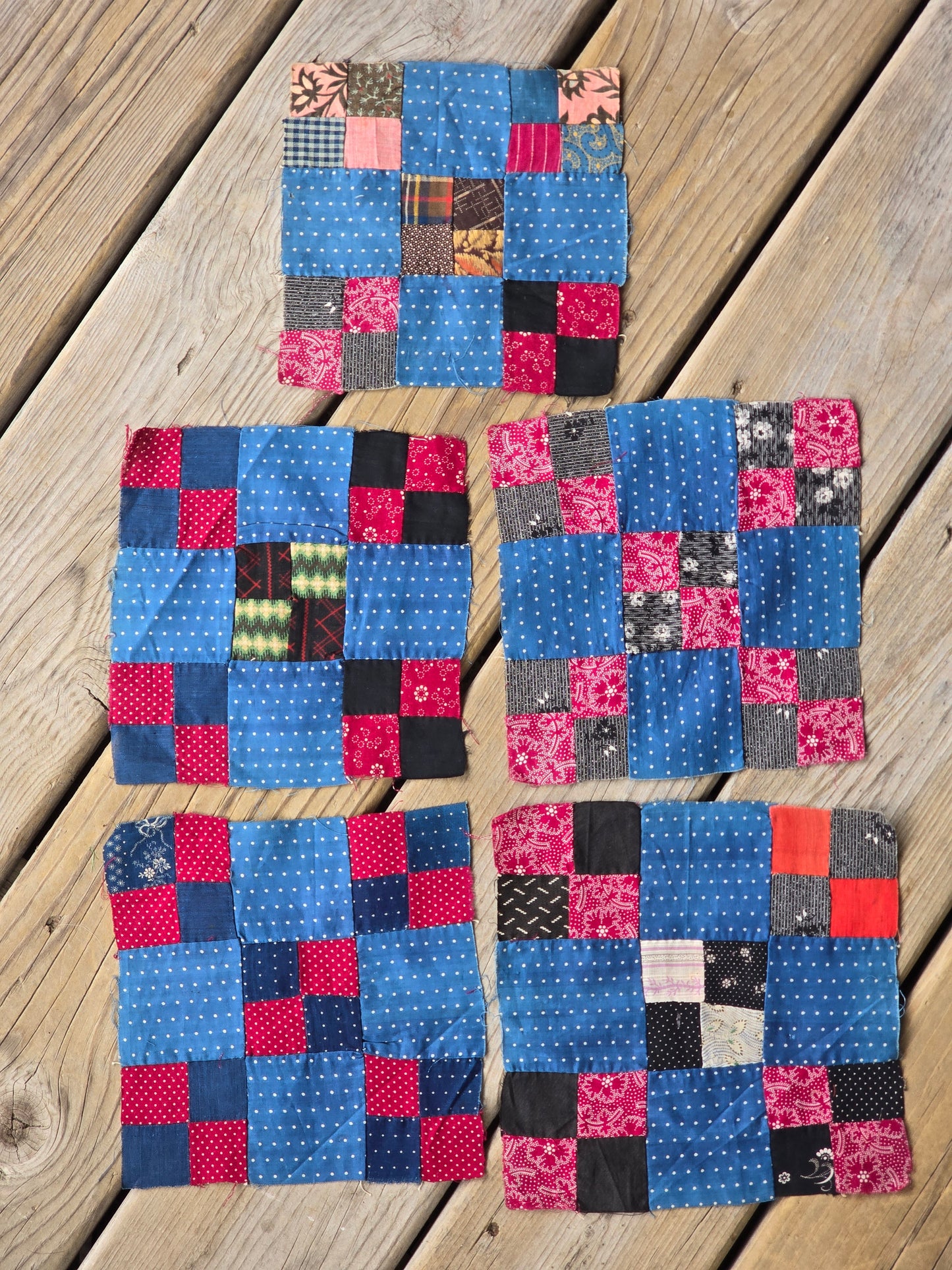 Antique Nine Patch Variation Quilt Blocks - Set of 10