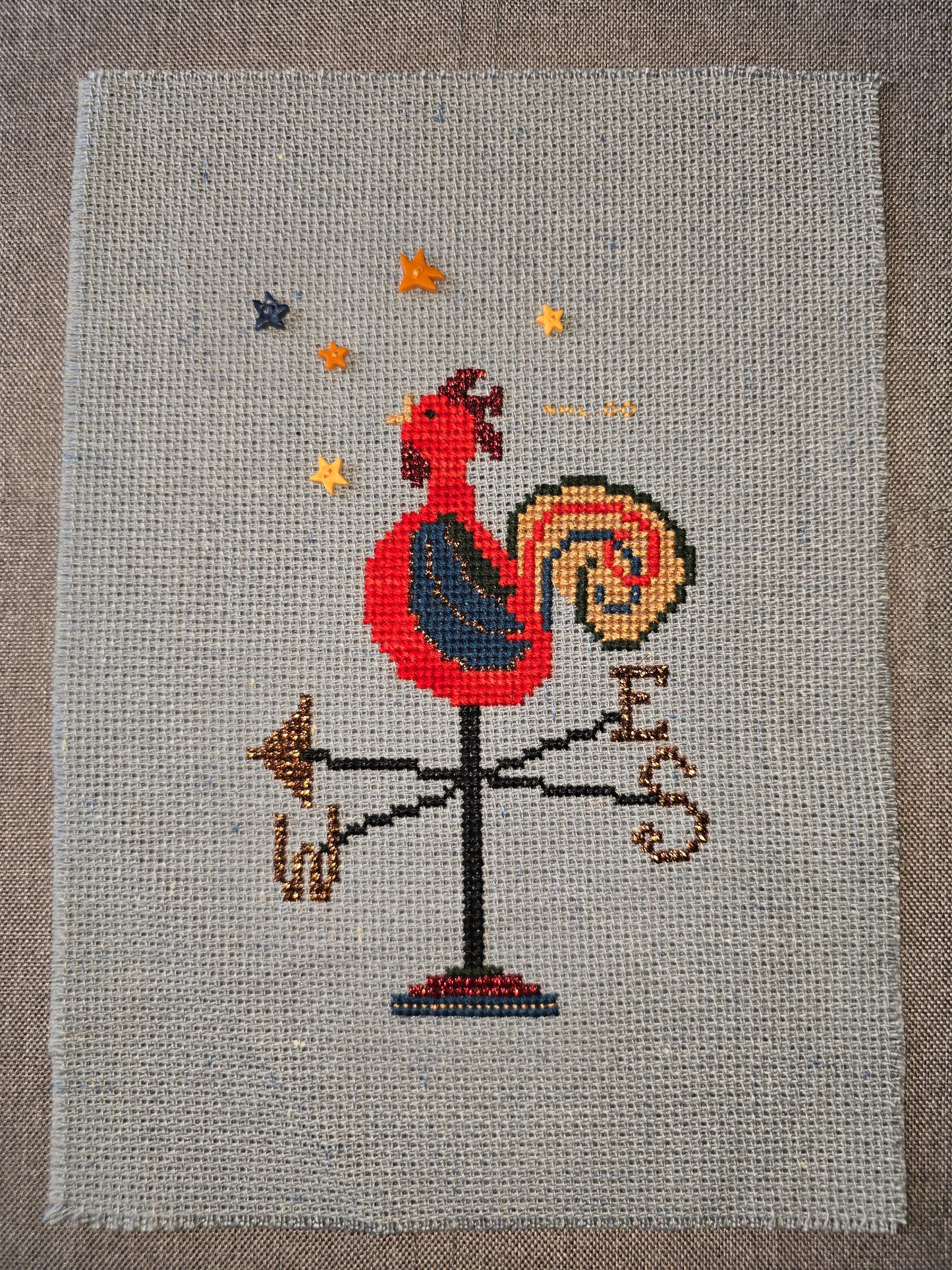 Rooster on Weather Vane - Completed Cross Stitch