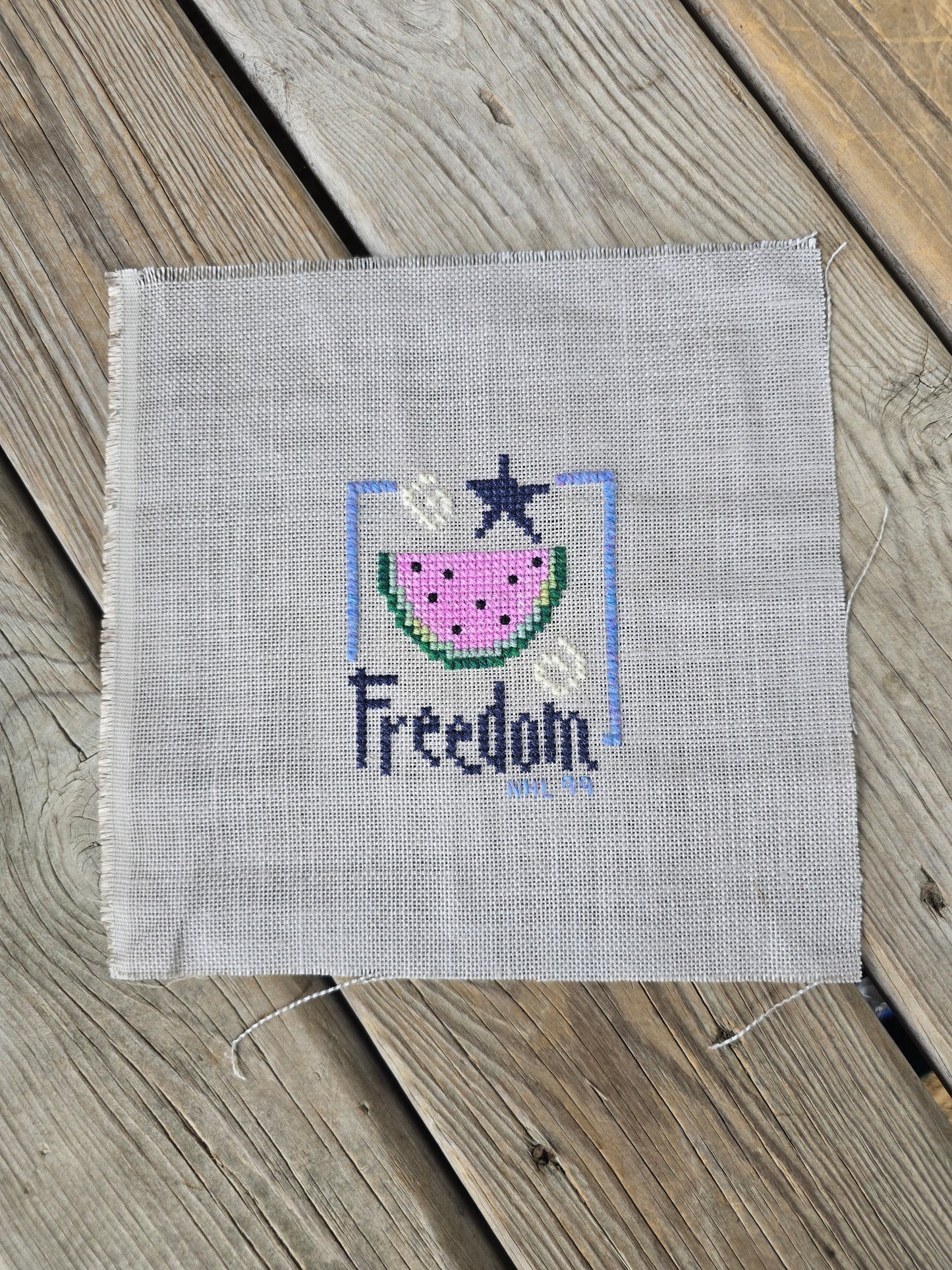 Lizzie Kate - Flip-It-Stamp July (Freedom - Pink Watermelon) - Completed Cross Stitch