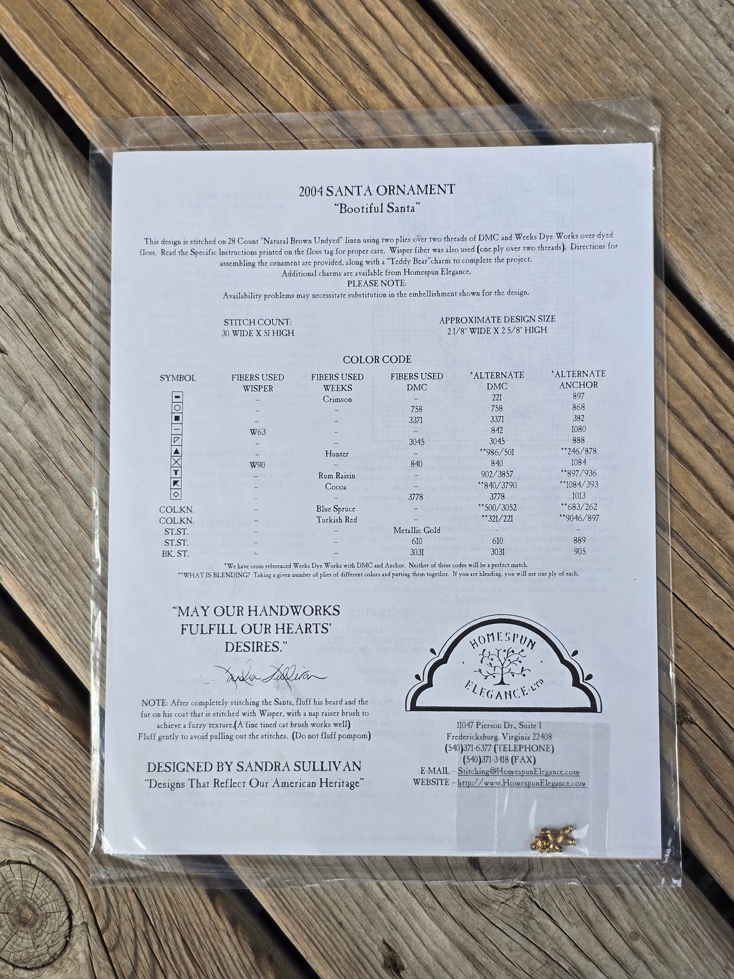 Homespun Elegance - 2004 Santa Ornament - Bootiful Santa - Cross Stitch Pattern
