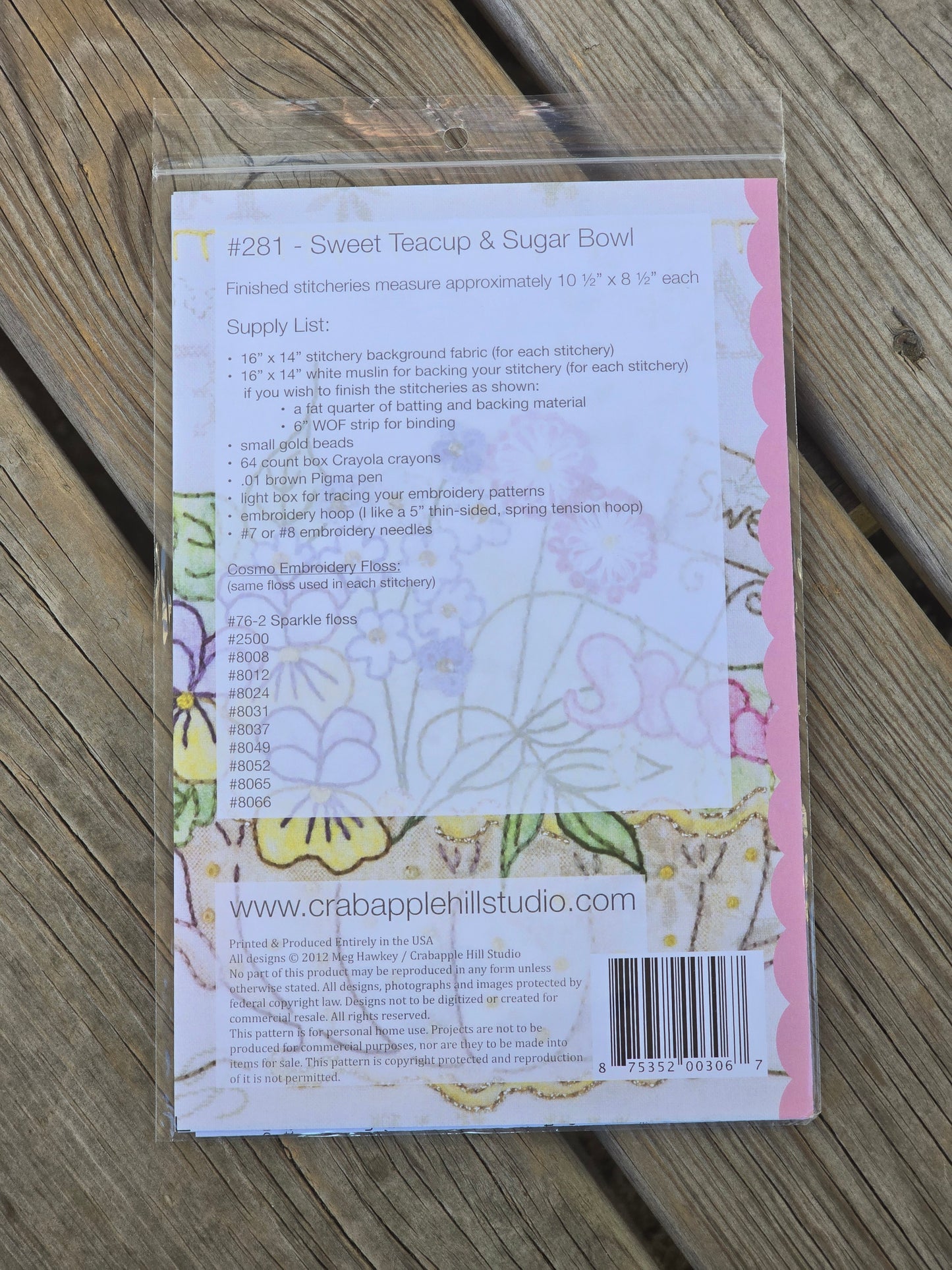 Crab-apple Hill - Sweet Teacup & Sugar Bowl - Embroidery Pattern