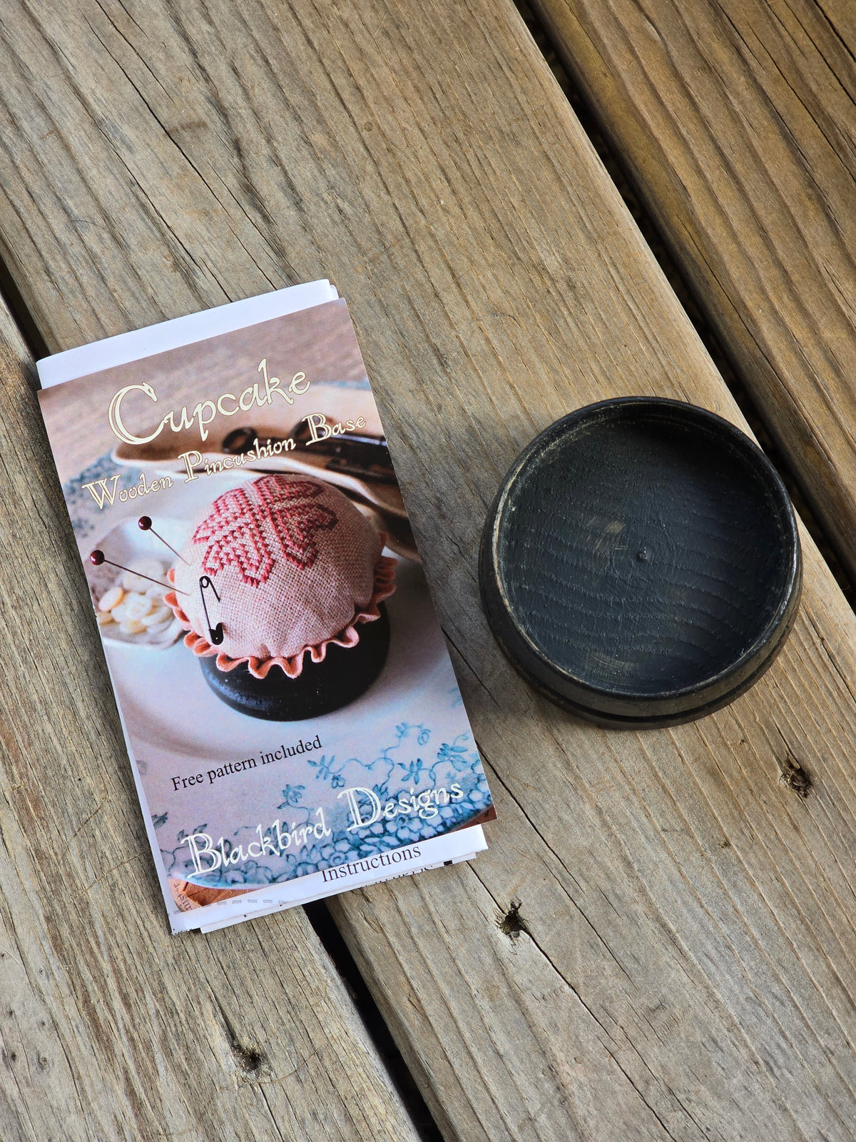 Blackbird Designs - Cupcake - Wooden Pincushion Base - Cross Stitch Pattern