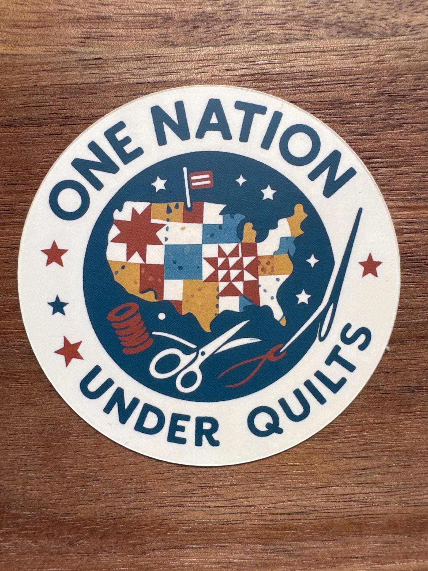 Quilters Haven Designs - Patriotic Quilter Stickers - Quilters Keep America In Stitches, Quilted With Independence, One Nation Under Quilts