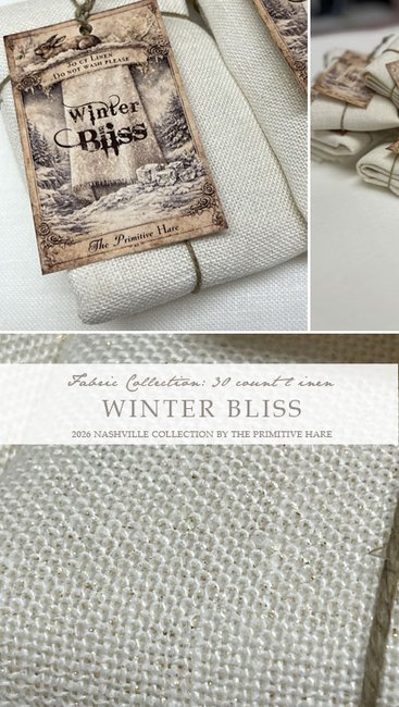 The Primitive Hare - Winter Bliss 30ct Linen - Cross Stitch Cloth - Nashville Needlework Market 2026