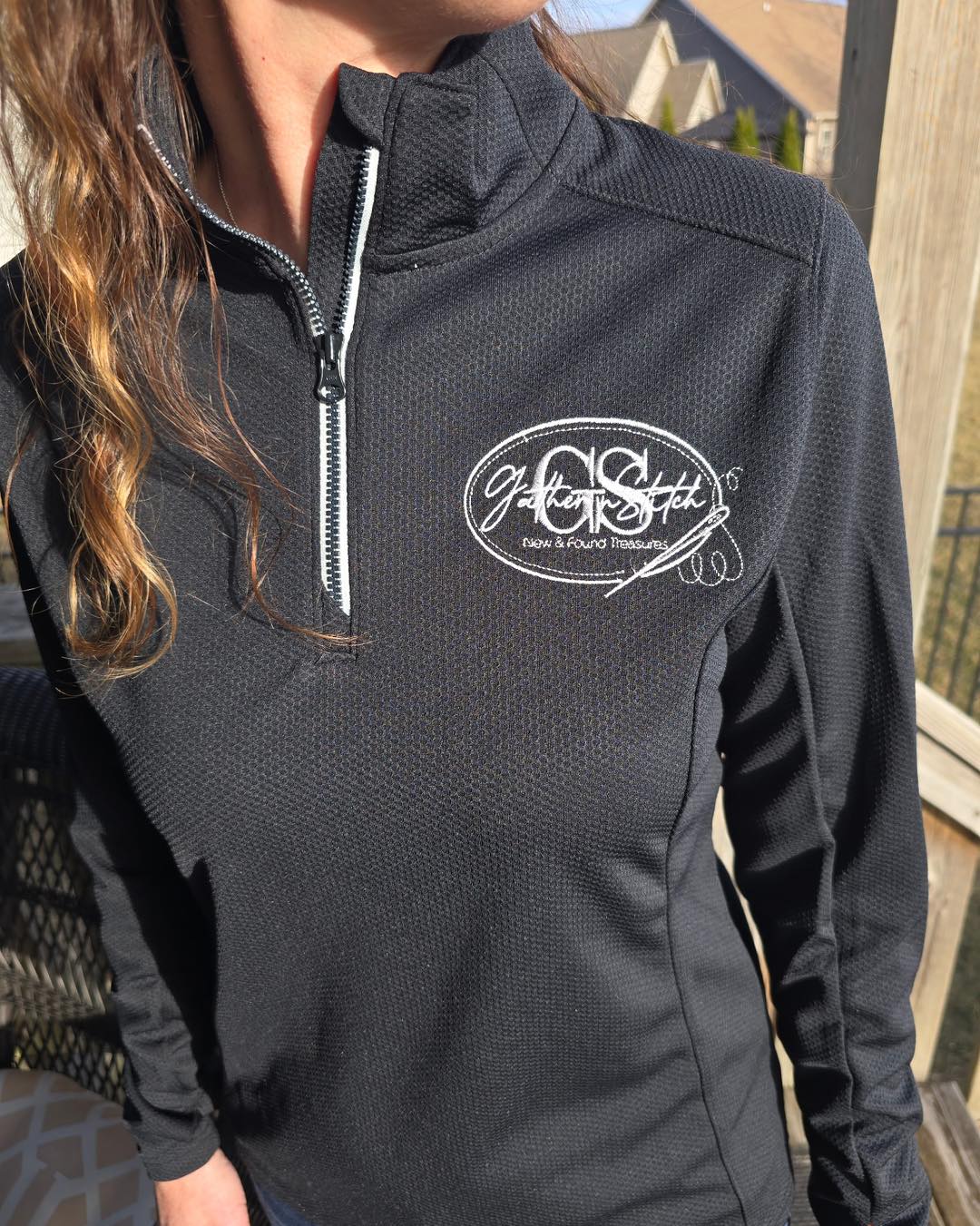 Ladies Fit 1/4 Zip Dri-Fit Pullover - Gather 'n Stitch Logo