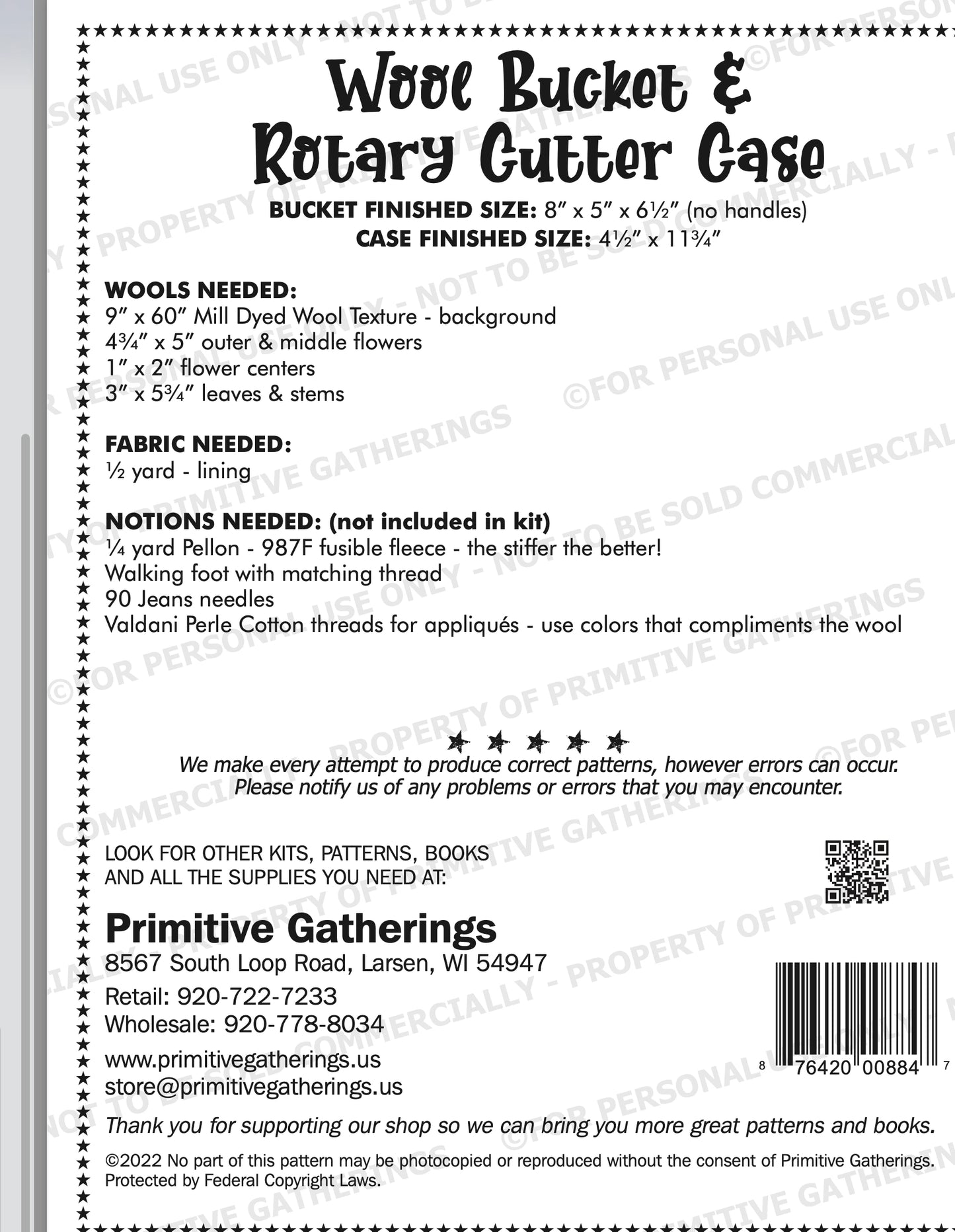 Primitive Gatherings - Wool Bucket & Rotary Cutter Case - Wool - Kit