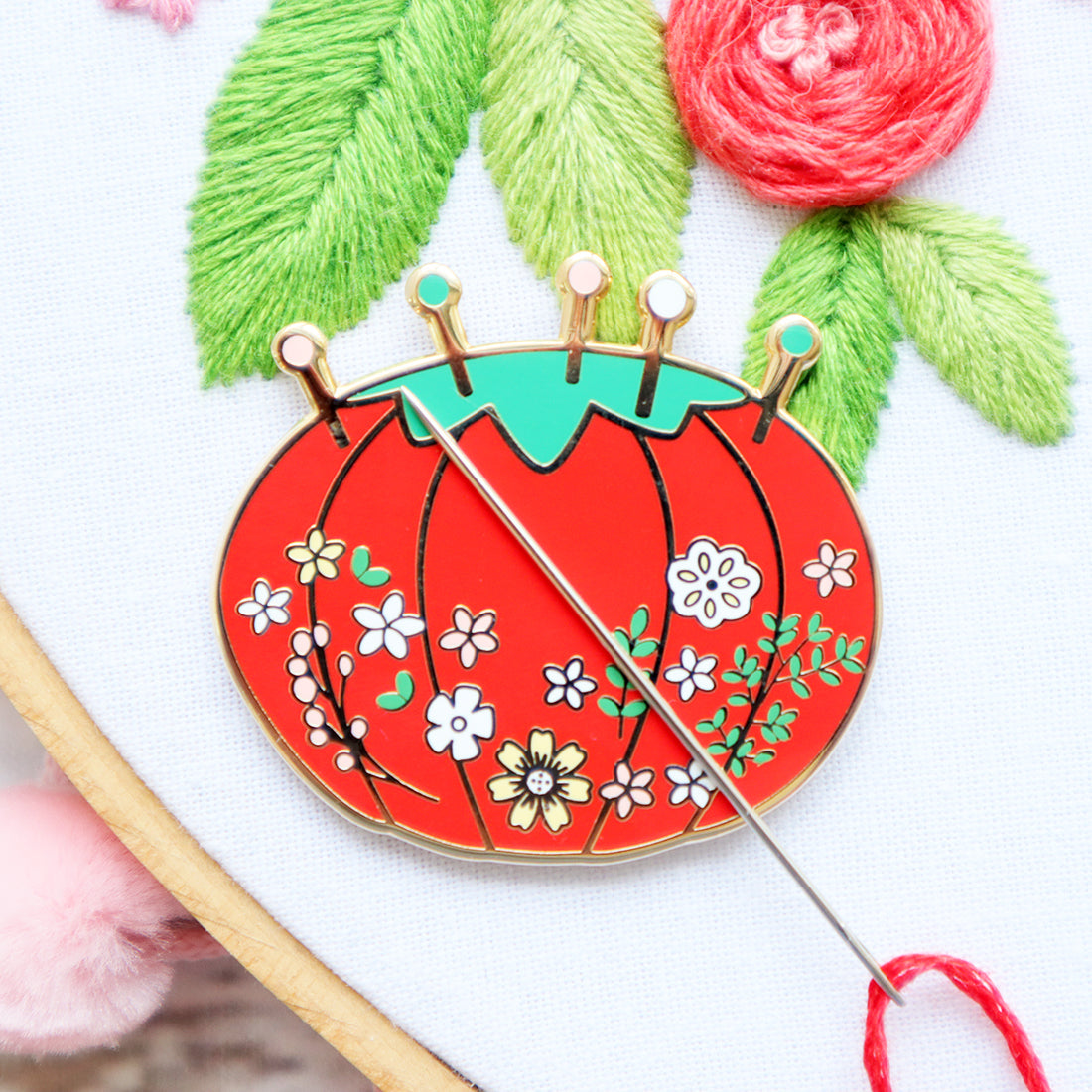 Flamingo Toes - Vintage Floral Pincushion - Needle Minder - Nashville Needlework Market 2026
