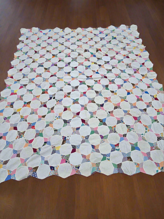 Vintage Quilt Top - Antique Snowflake Pattern with Stars and Snowballs