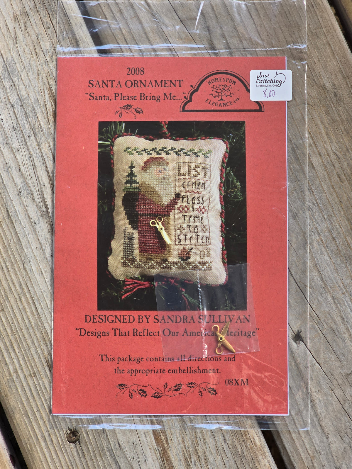 Homespun Elegance - 2008 Santa Ornament - Santa, Please Bring Me... - 08XM - Cross Stitch Pattern