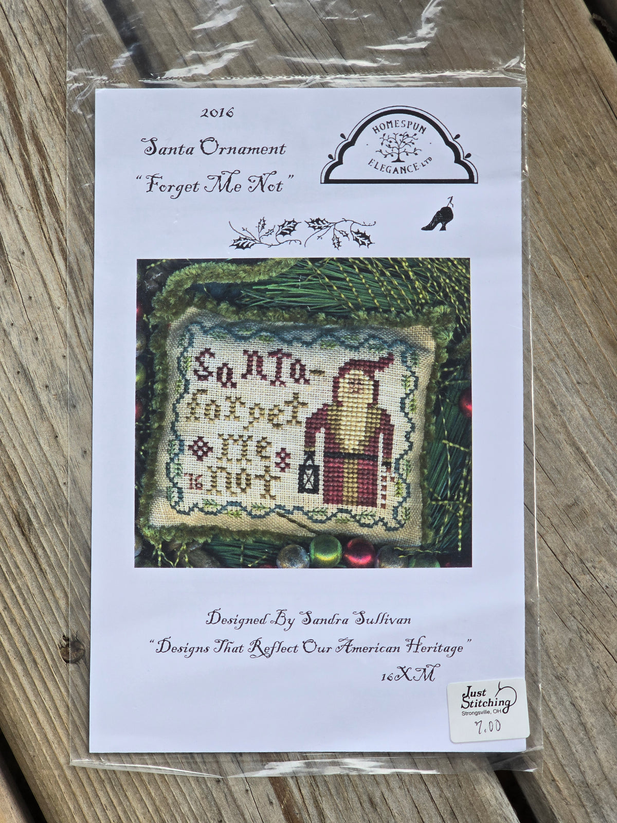 Homespun Elegance - 2016 Santa Ornament - Forget Me Not - 16XM - Cross Stitch Pattern