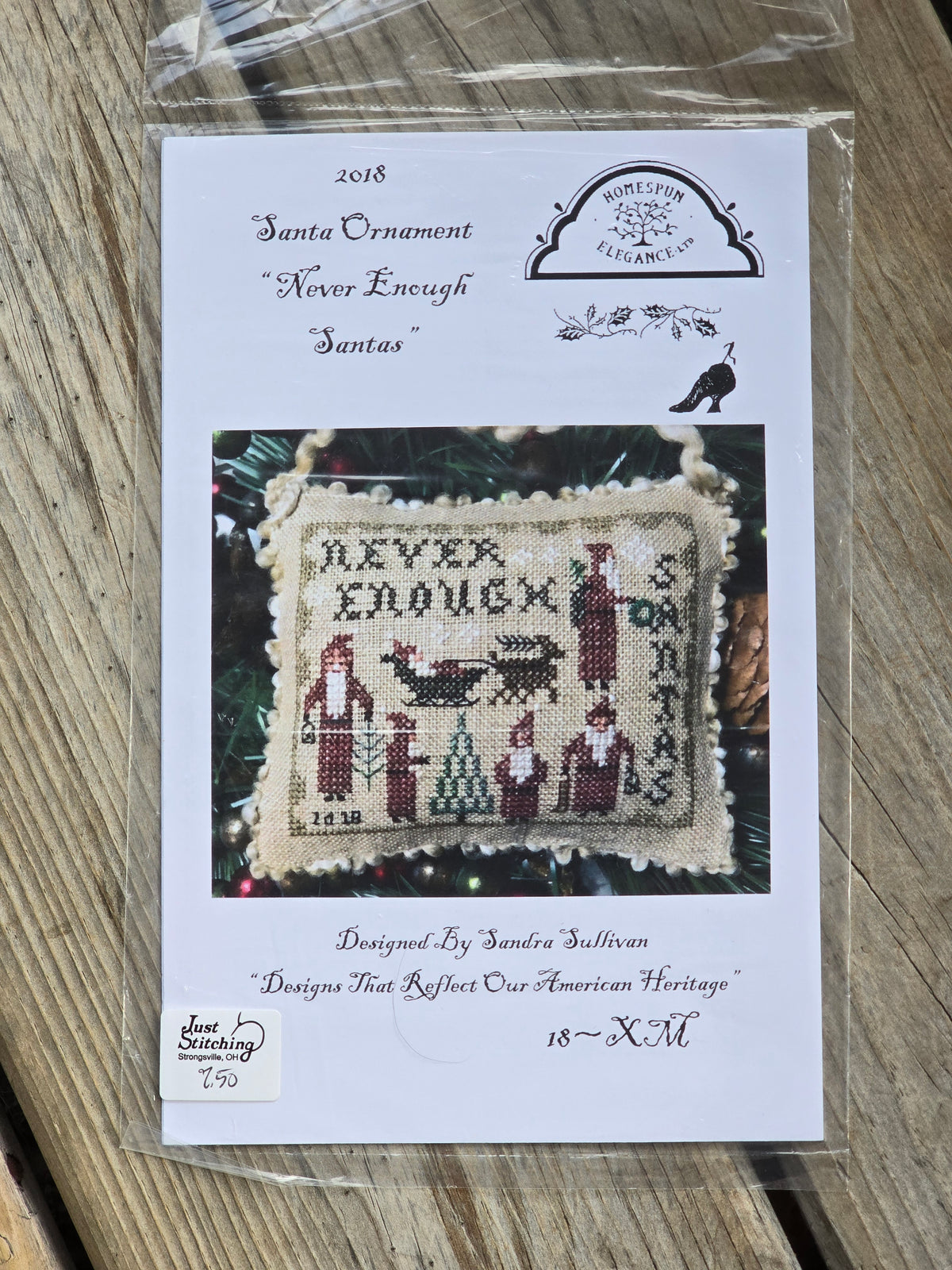Homespun Elegance - 2018 Santa Ornament - Never Enough Santas - 18-XM - Cross Stitch Pattern