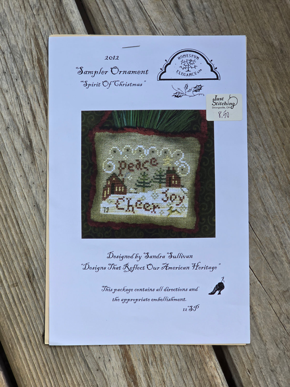 Homespun Elegance - 2012 Sampler Ornament - Spirit of Christmas - 12SP - Cross Stitch Pattern