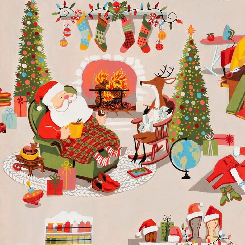 Alexander Henry Fabrics - De Leon Design Group - Christmas Time Fireside Santa Collection - Quilting Fabric - Off the Bolt