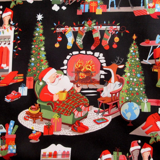 Alexander Henry Fabrics - De Leon Design Group - Christmas Time Fireside Santa Collection - Quilting Fabric - Off the Bolt