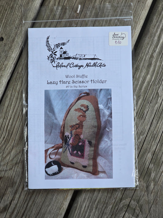 Island Cottage NeedleArts - Lazy Hare Scissor Holder - Wool Stuffie - Cross Stitch Kit