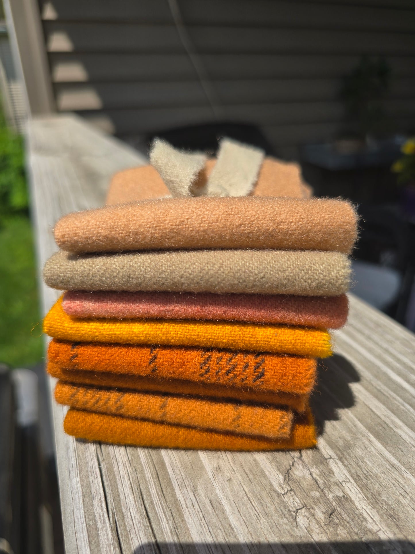 Petals and Blooms - Hand Dyed Wool Bundle - 8 Fat 16ths or 8 Fat 32nds - Orange Blend - Wool Fabric