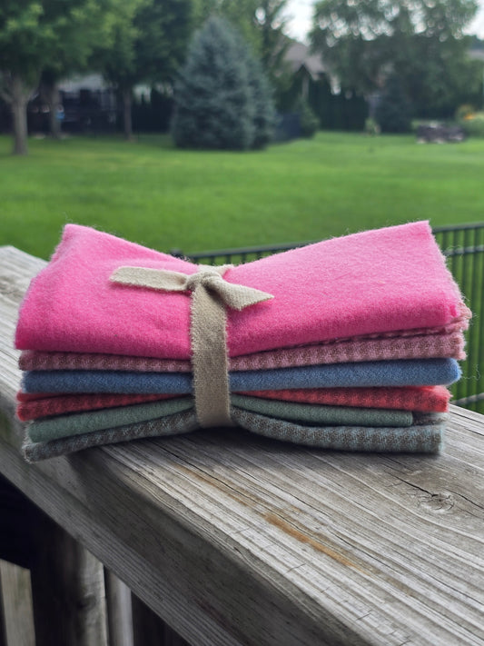 Petals and Blooms - Hand Dyed Wool Bundle - 8 Fat 16ths or 8 Fat 32nds - Bright Spring - Wool Fabric