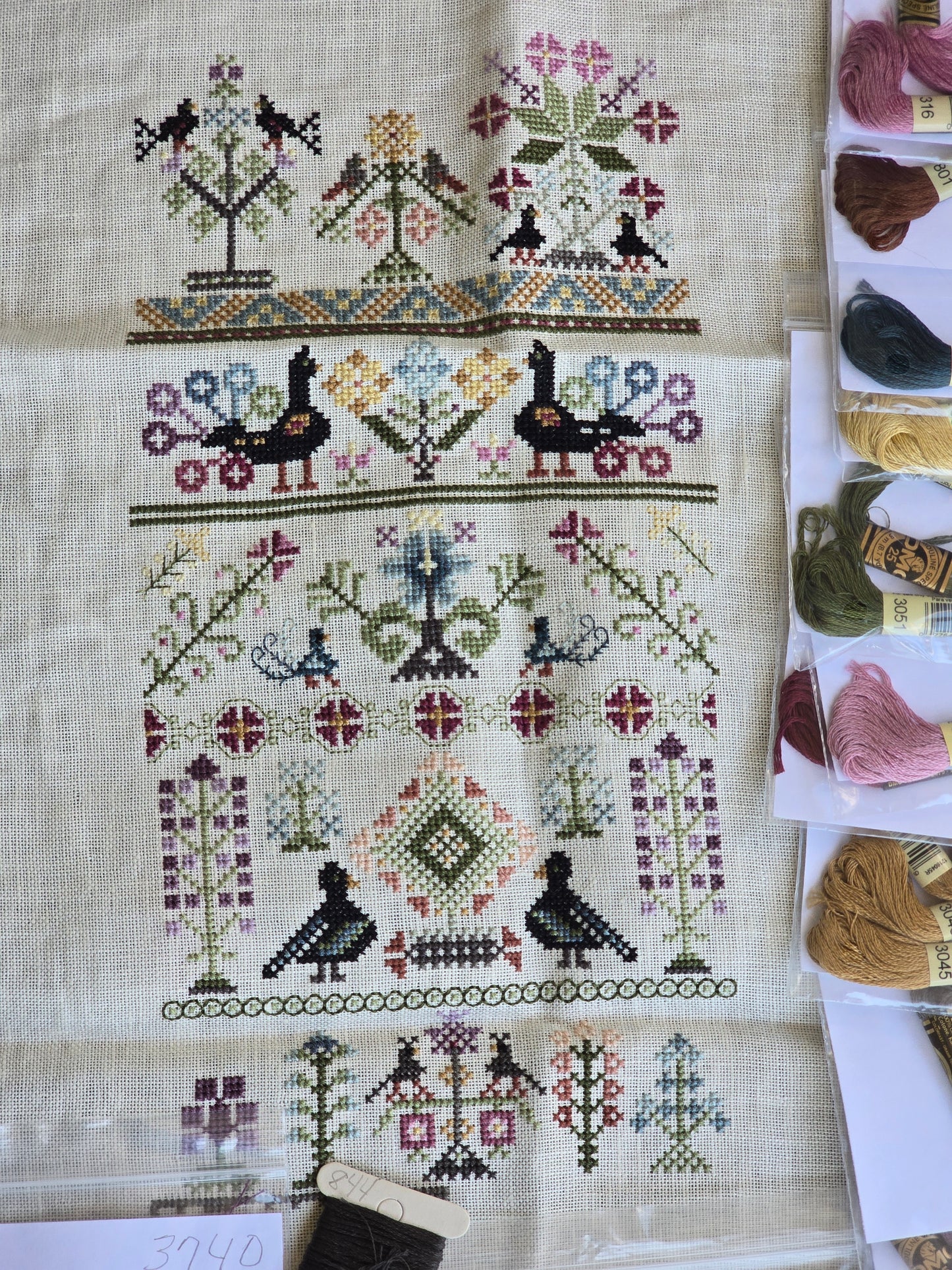 Rosewood Manor - Sixteen Birds - A Dutch Sampler - Partially Started Cross Stitch Kit