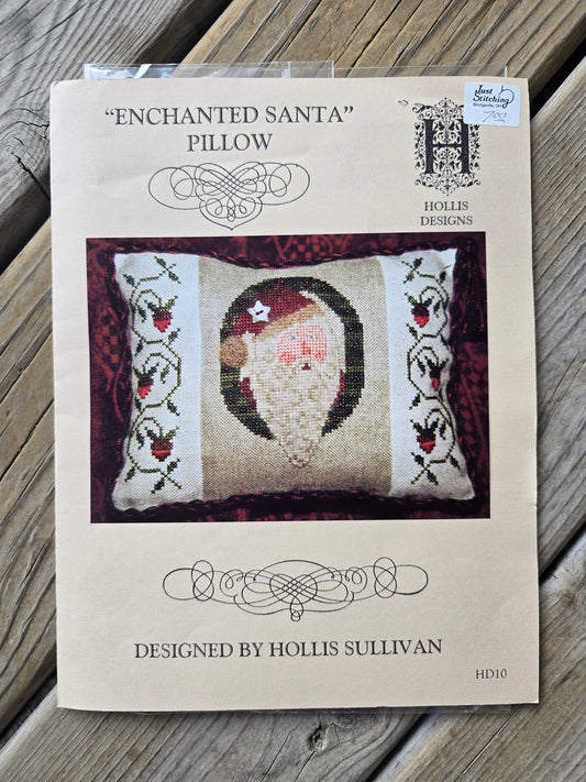 Hollis Designs - Enchanted Santa Pillow - Cross Stitch Pattern with Button and Pillow Cover